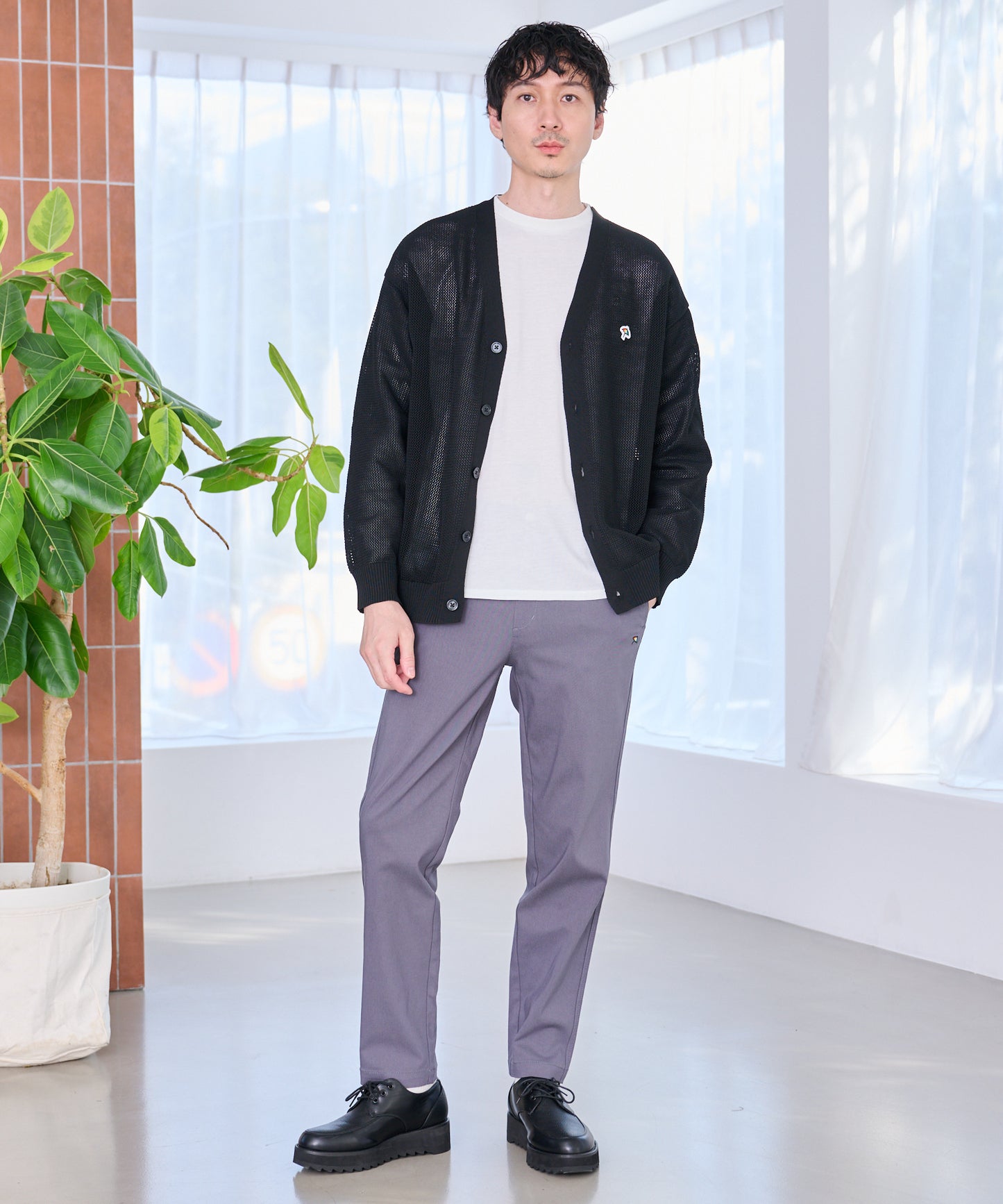 シェア メッシュニットカーディガン + ロングTシャツセット