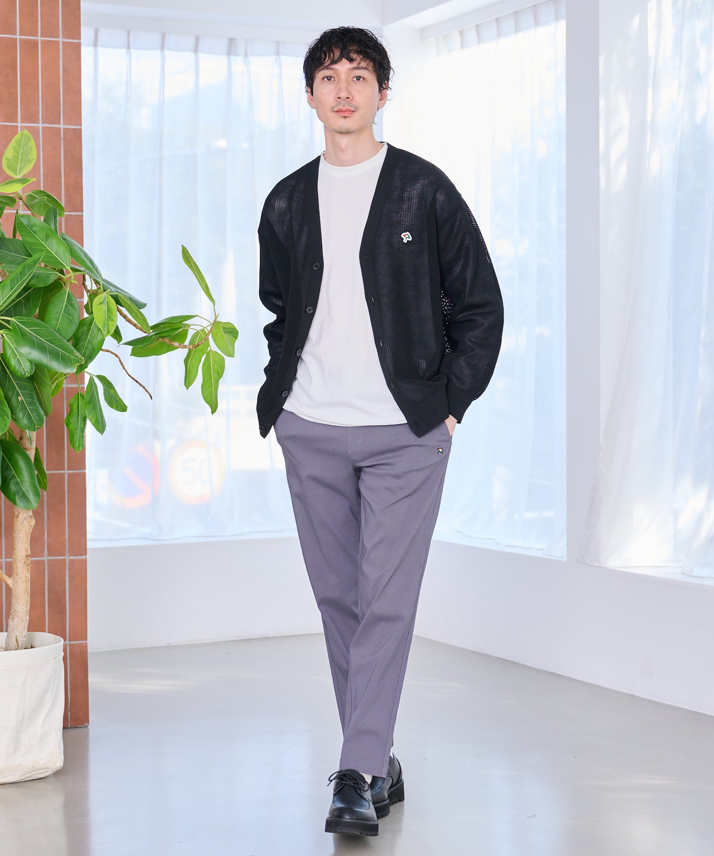 シェア メッシュニットカーディガン + ロングTシャツセット