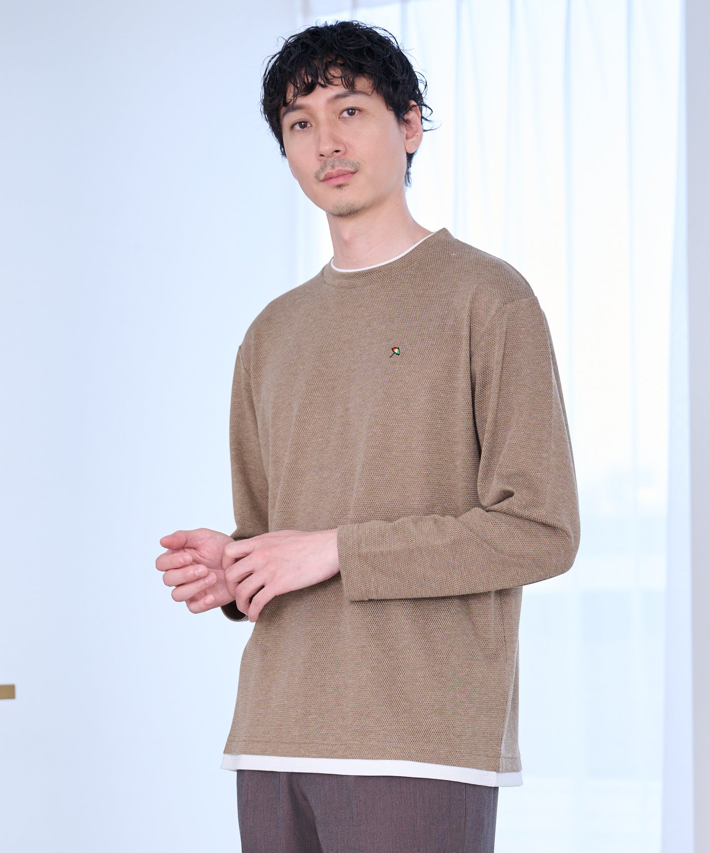 メランジ鹿の子 フェイクレイヤード ロングTシャツ