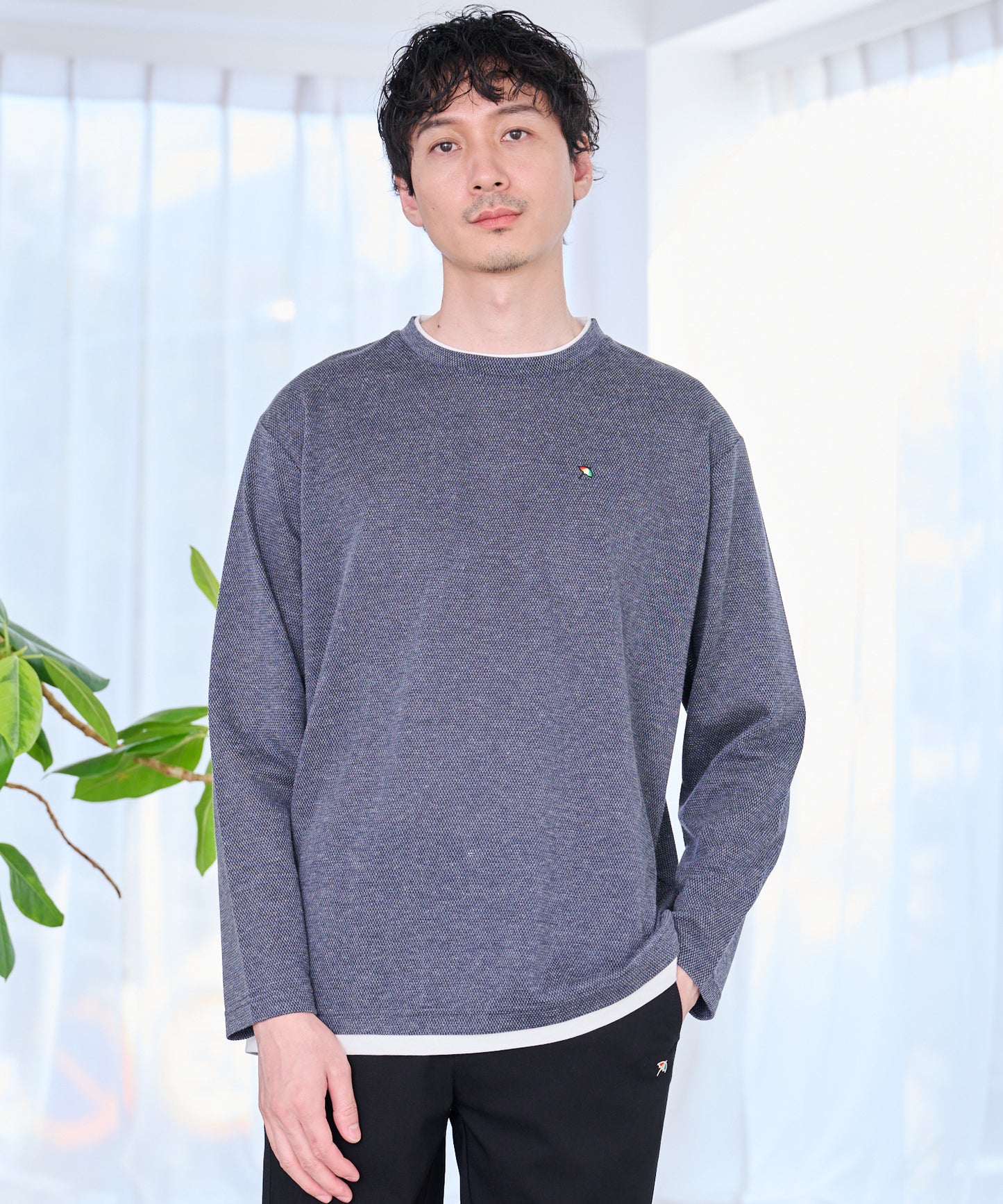 メランジ鹿の子 フェイクレイヤード ロングTシャツ