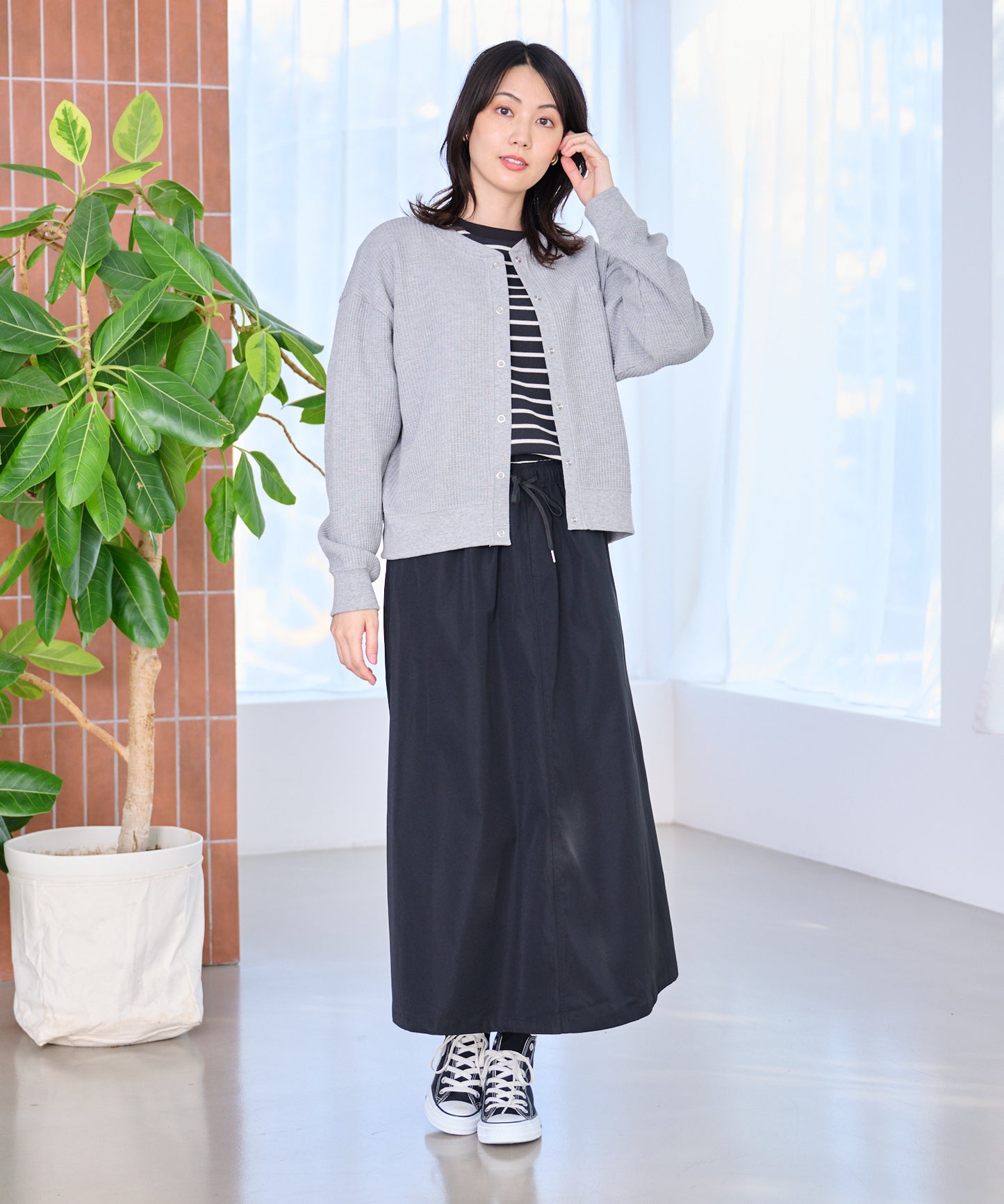 ベーシック ワッフルカーディガン