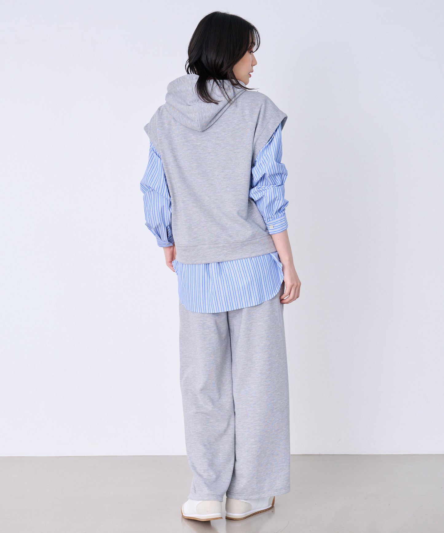 パーカーベスト + シャツ レイヤードセット