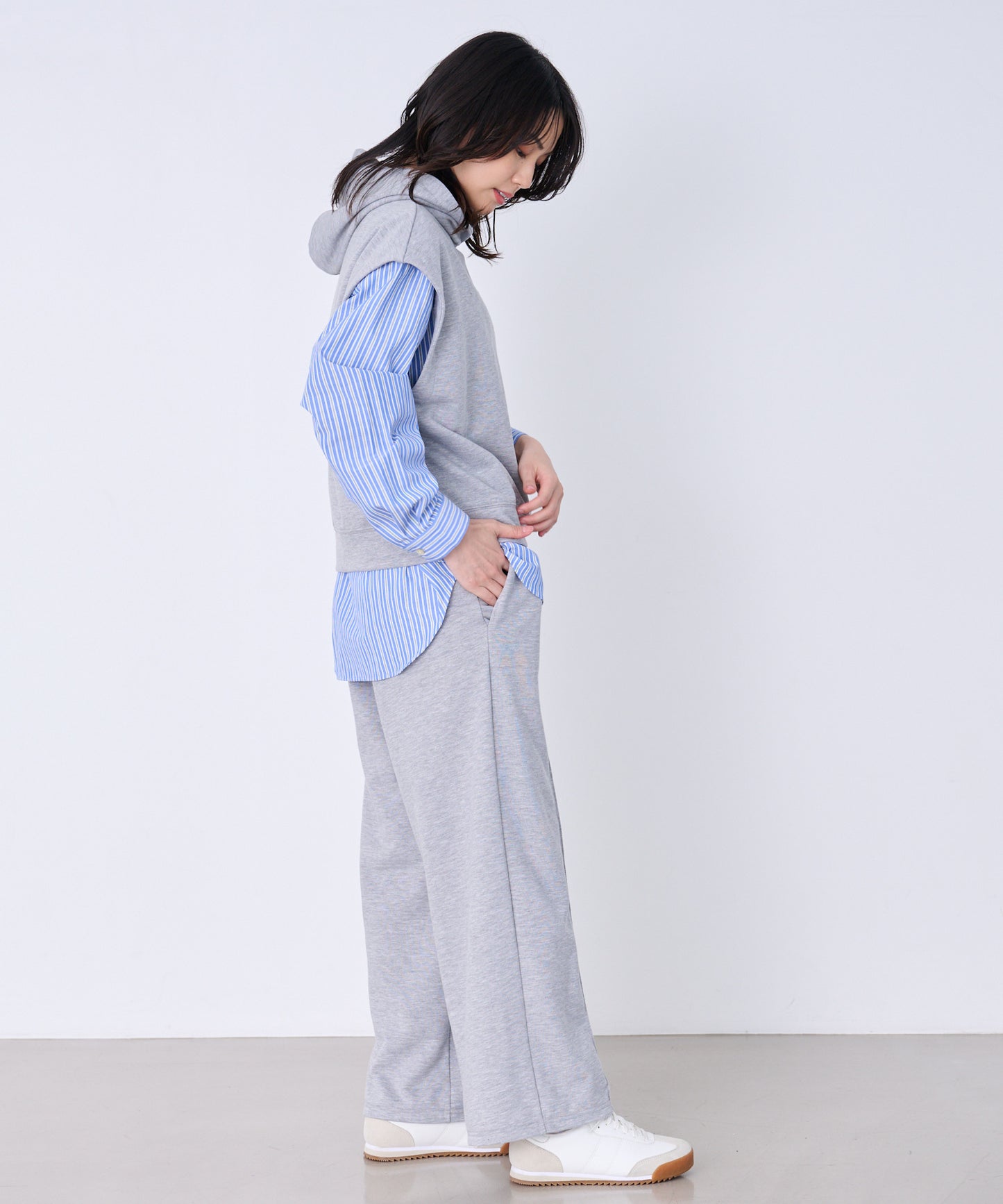 パーカーベスト + シャツ レイヤードセット