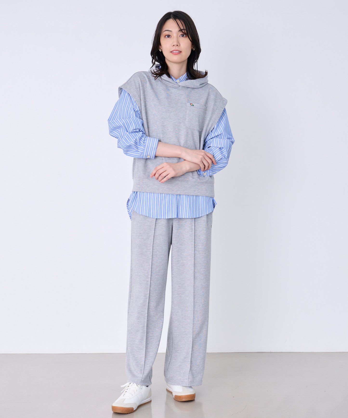 パーカーベスト + シャツ レイヤードセット