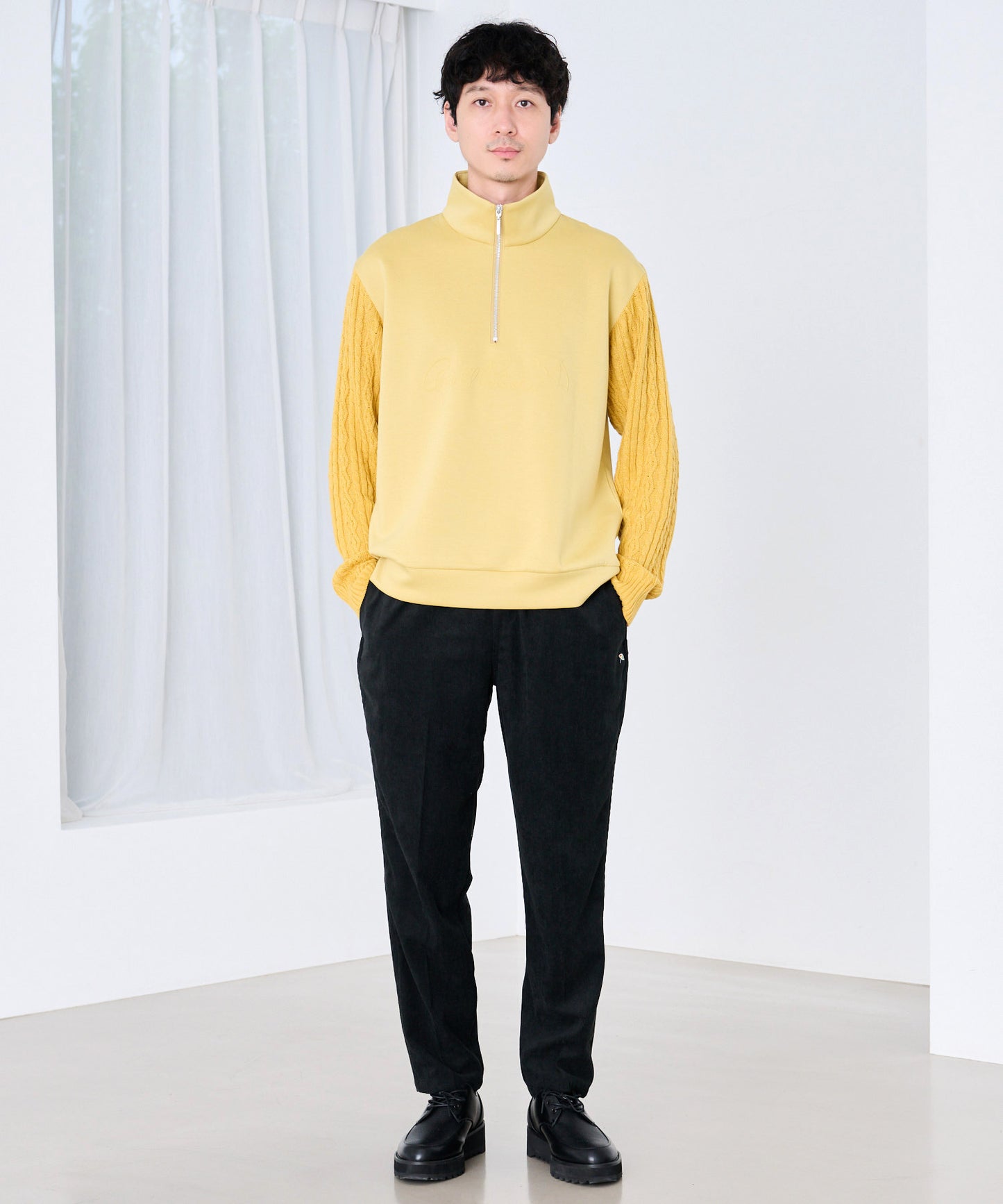 スウェット×ニット シェア ドッキングハーフジップ