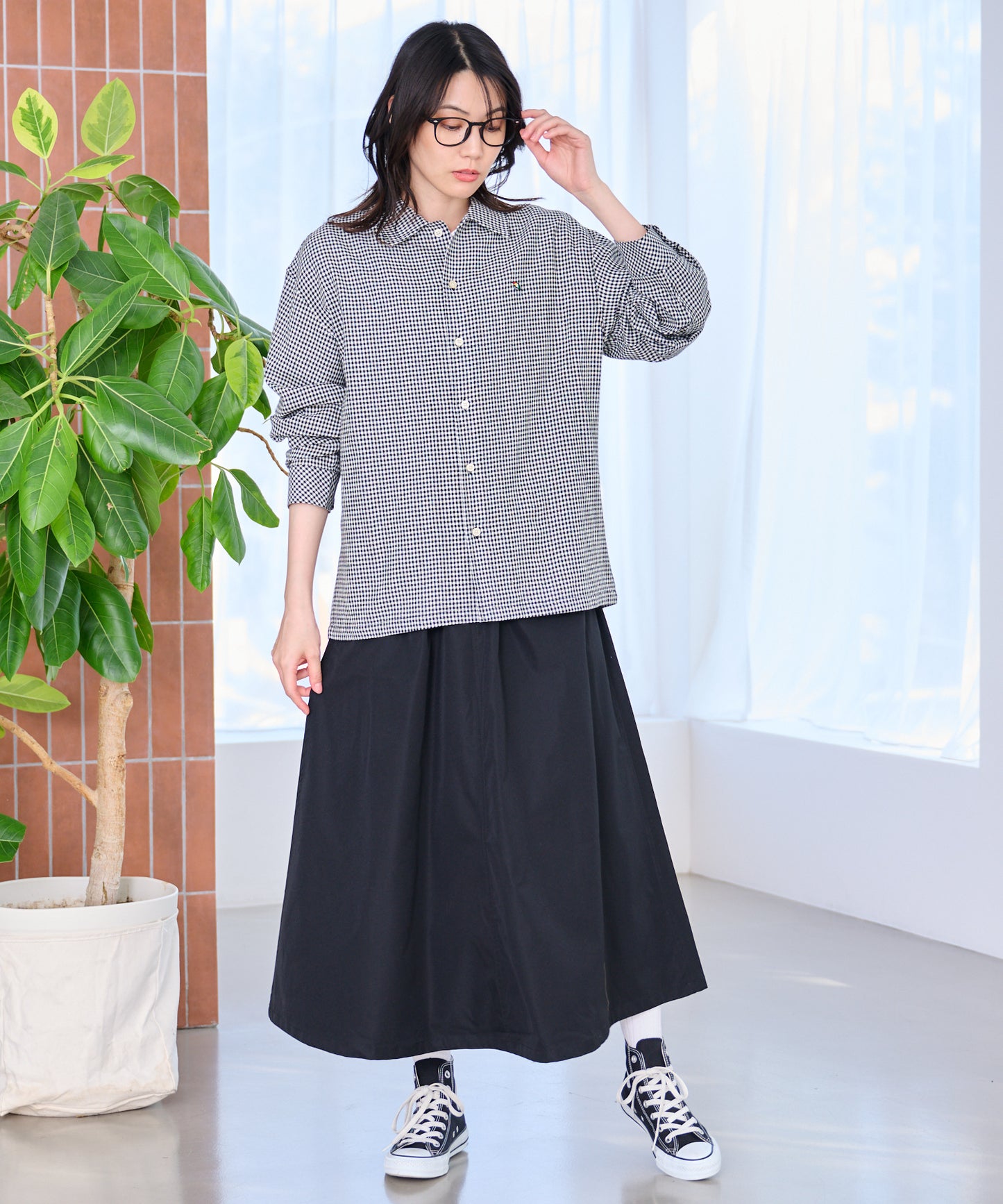 シェア パナマチェック 長袖シャツ + 半袖Tシャツ セット