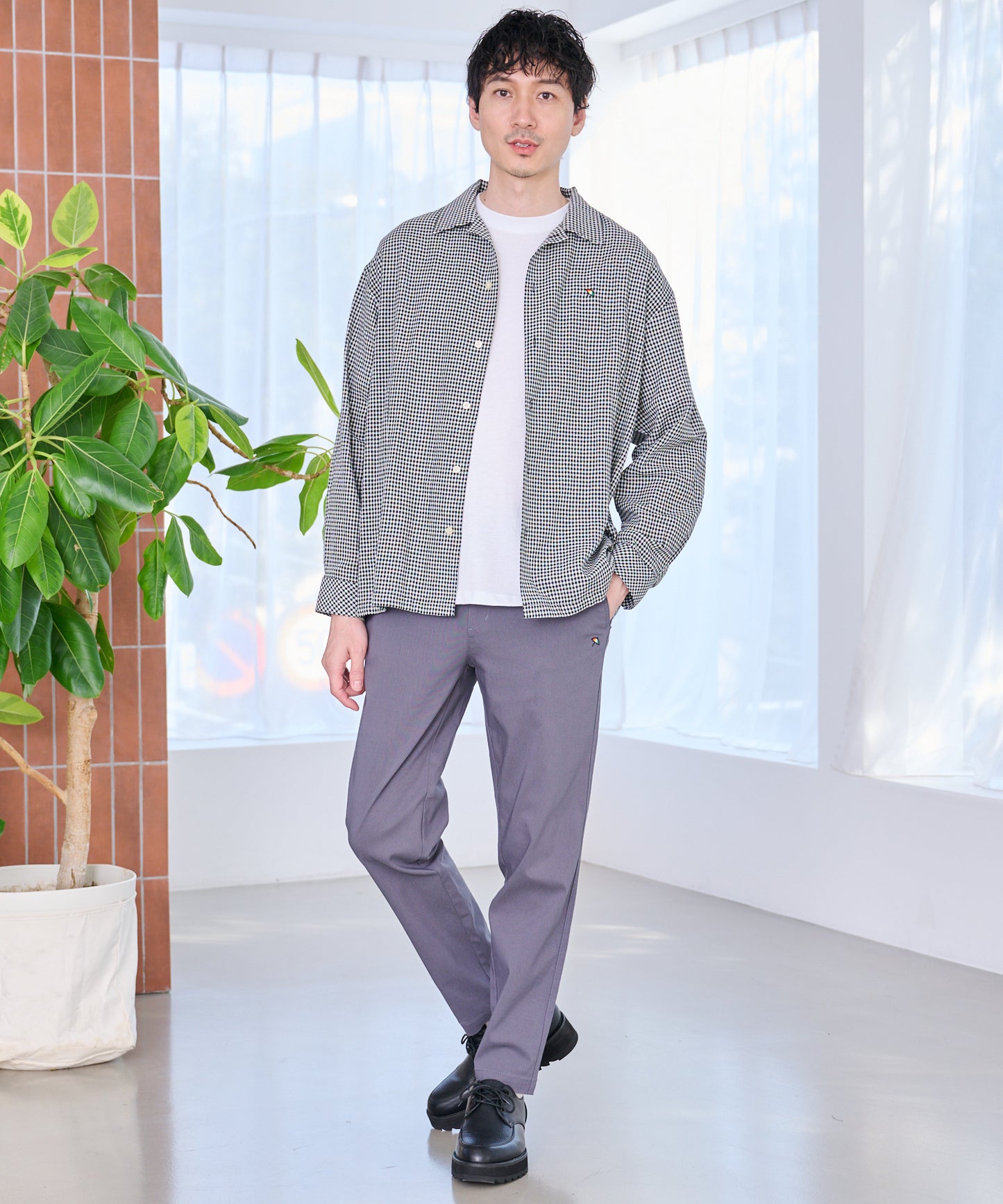 シェア パナマチェック 長袖シャツ + 半袖Tシャツ セット