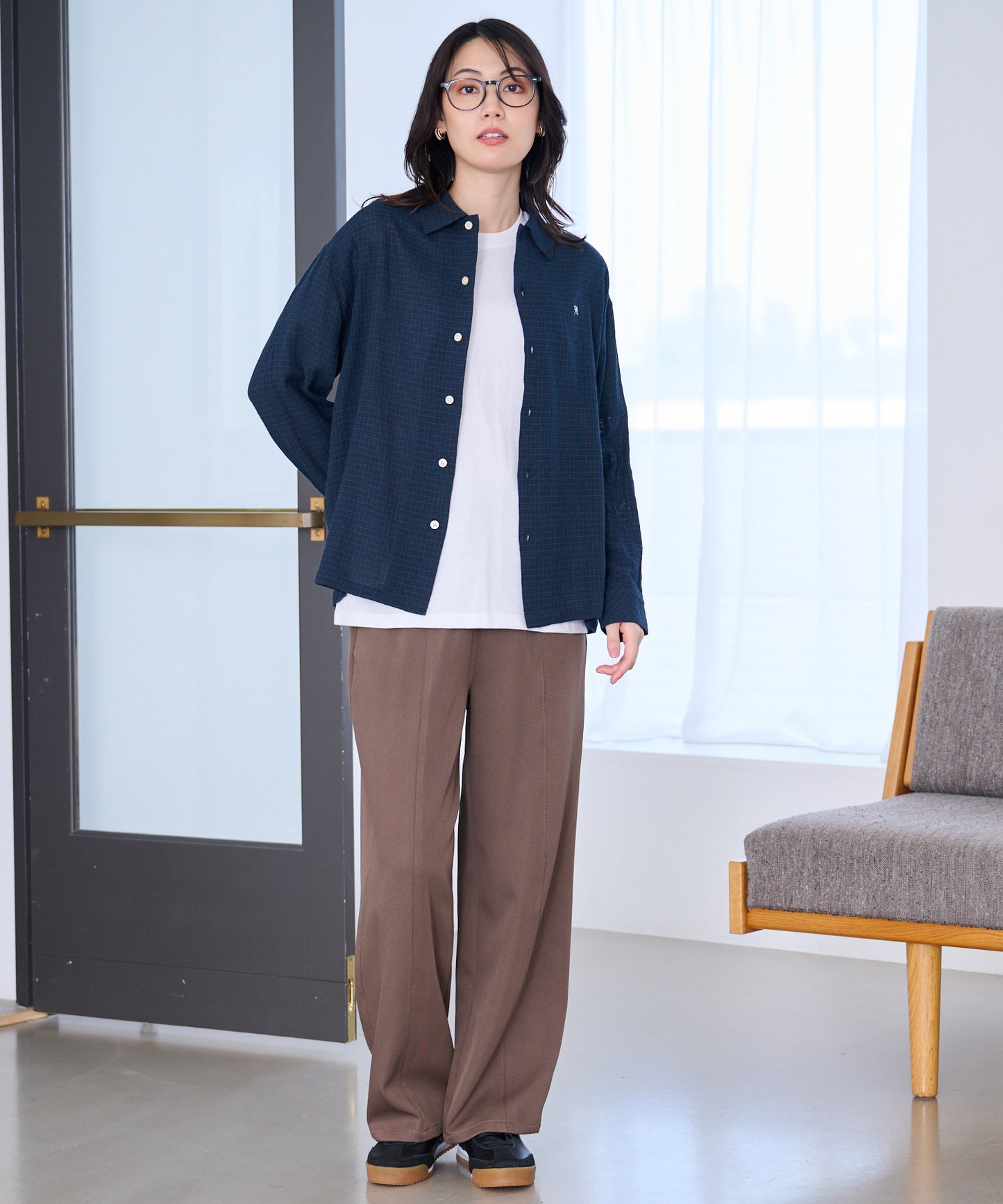 シェア パナマチェック 長袖シャツ + 半袖Tシャツ セット