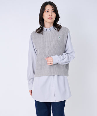 ニットベスト + シャツチュニック レイヤードセット