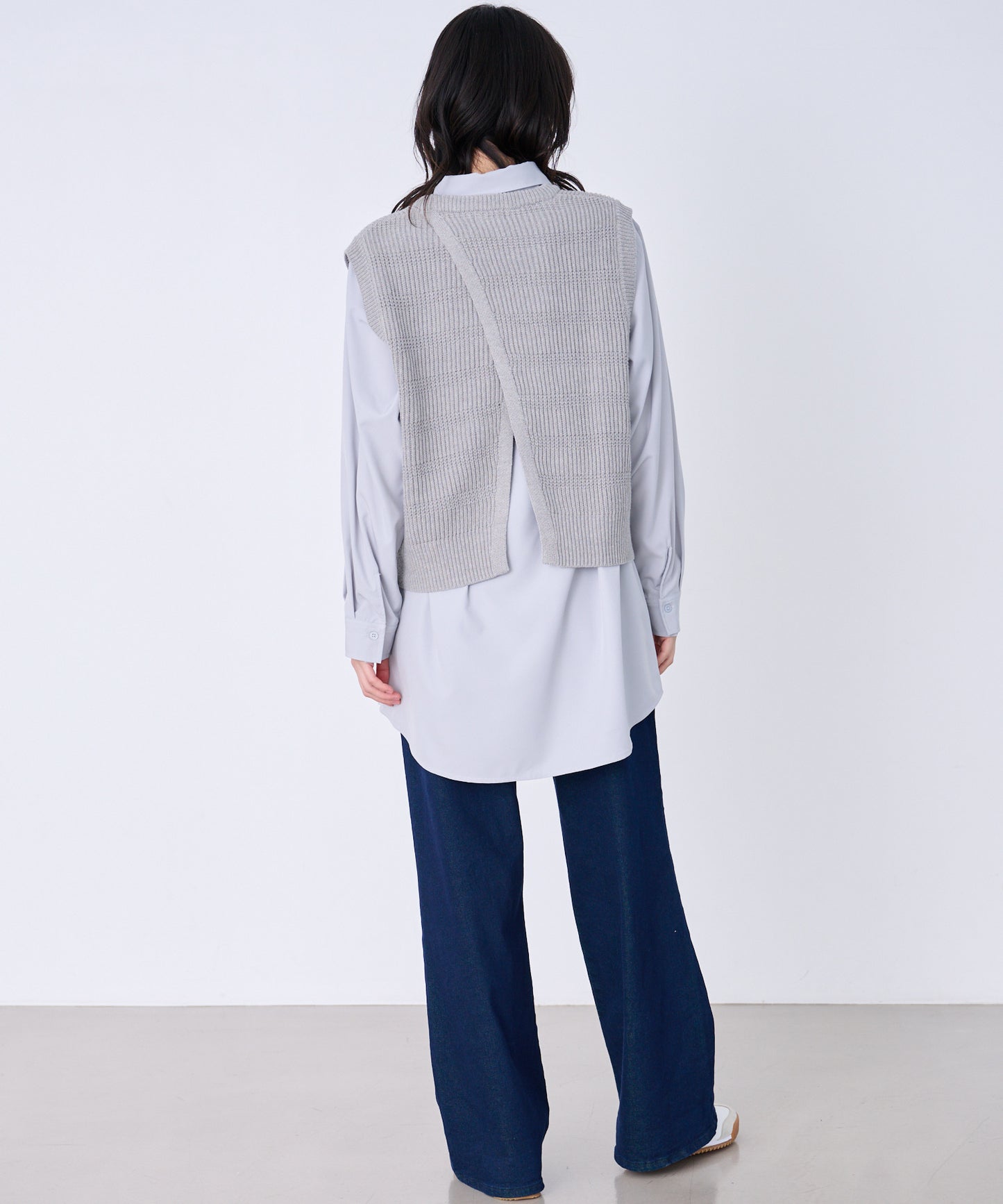 ニットベスト + シャツチュニック レイヤードセット