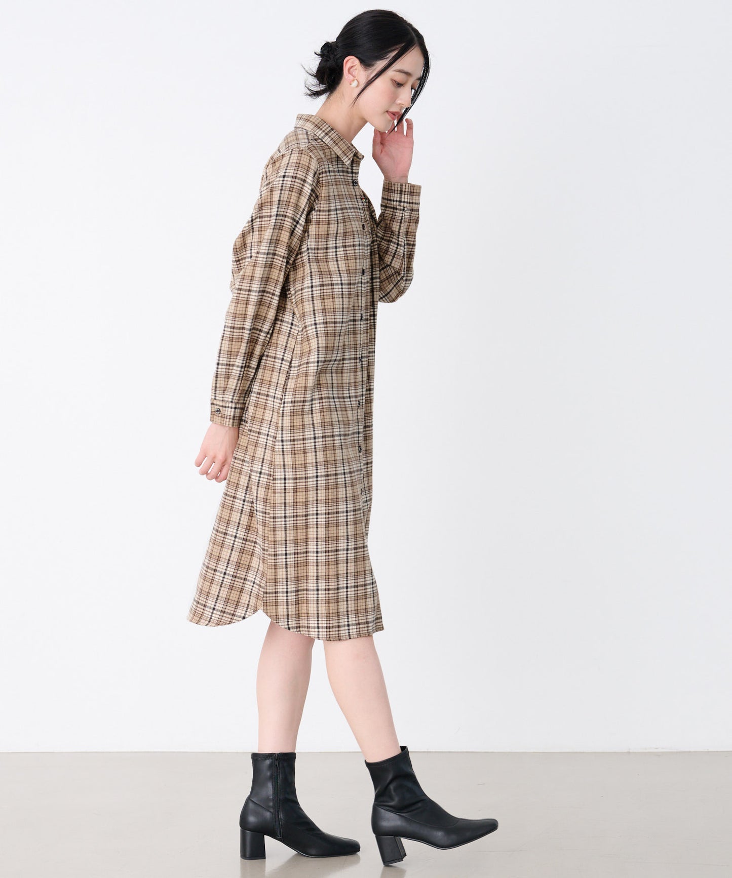 先染めチェック シャツワンピース