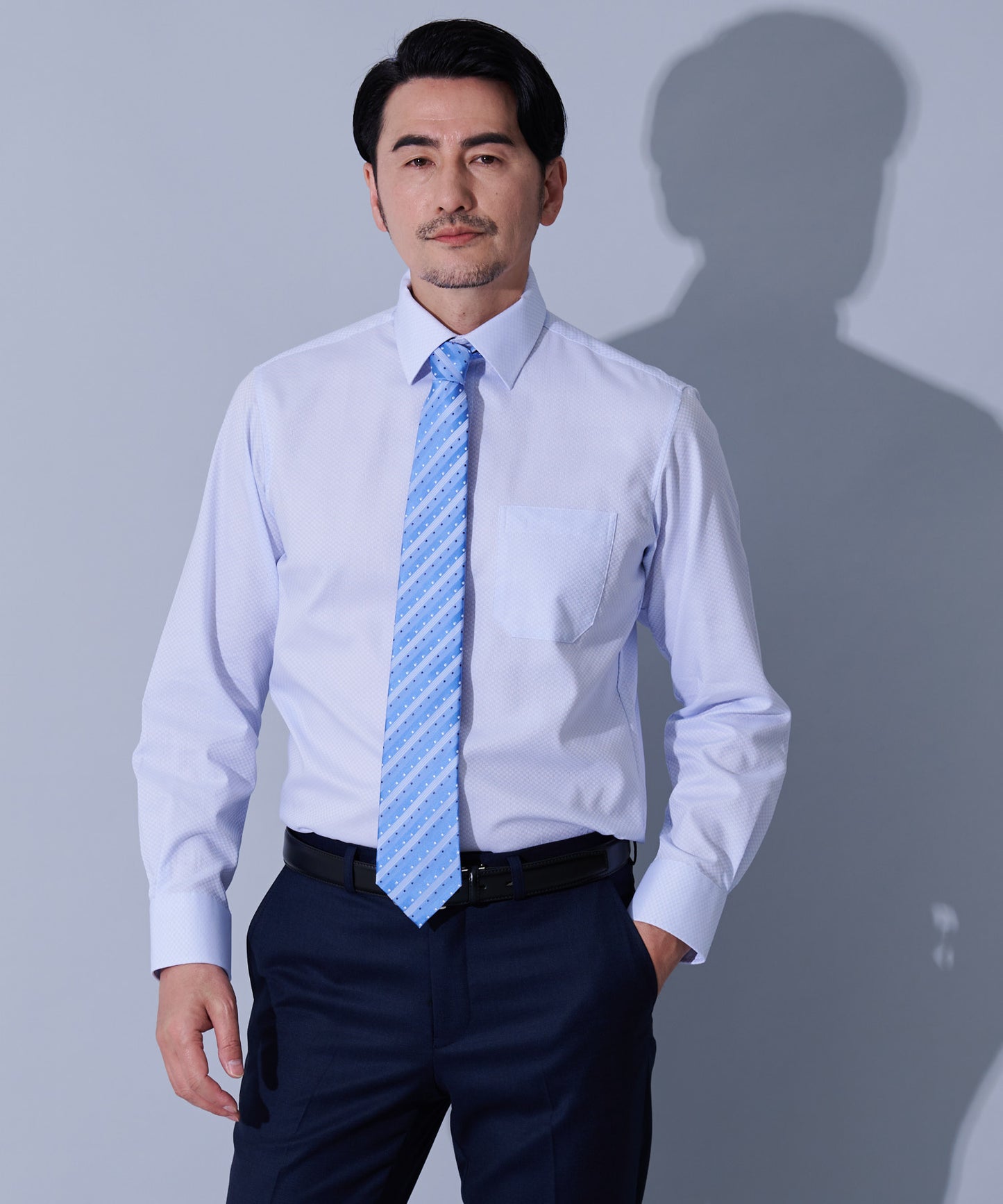 シルクストライプ&ドットブルーネクタイ