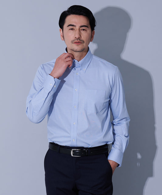 HIROKO KOSHINO メランジニットブルーBDシャツ