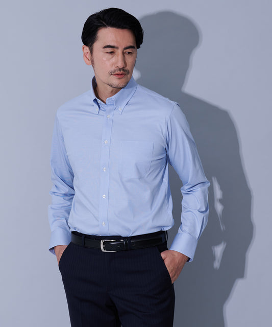 HIROKO KOSHINO  メランジニットブルーBDシャツ