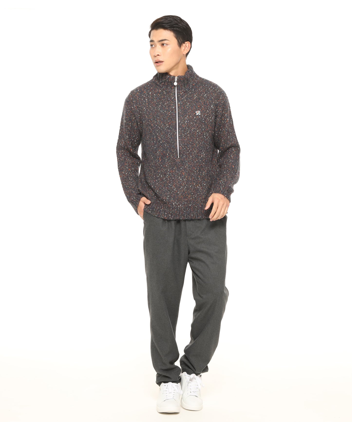 【残り2点】カラーメランジ ハーフジッププルオーバーニット