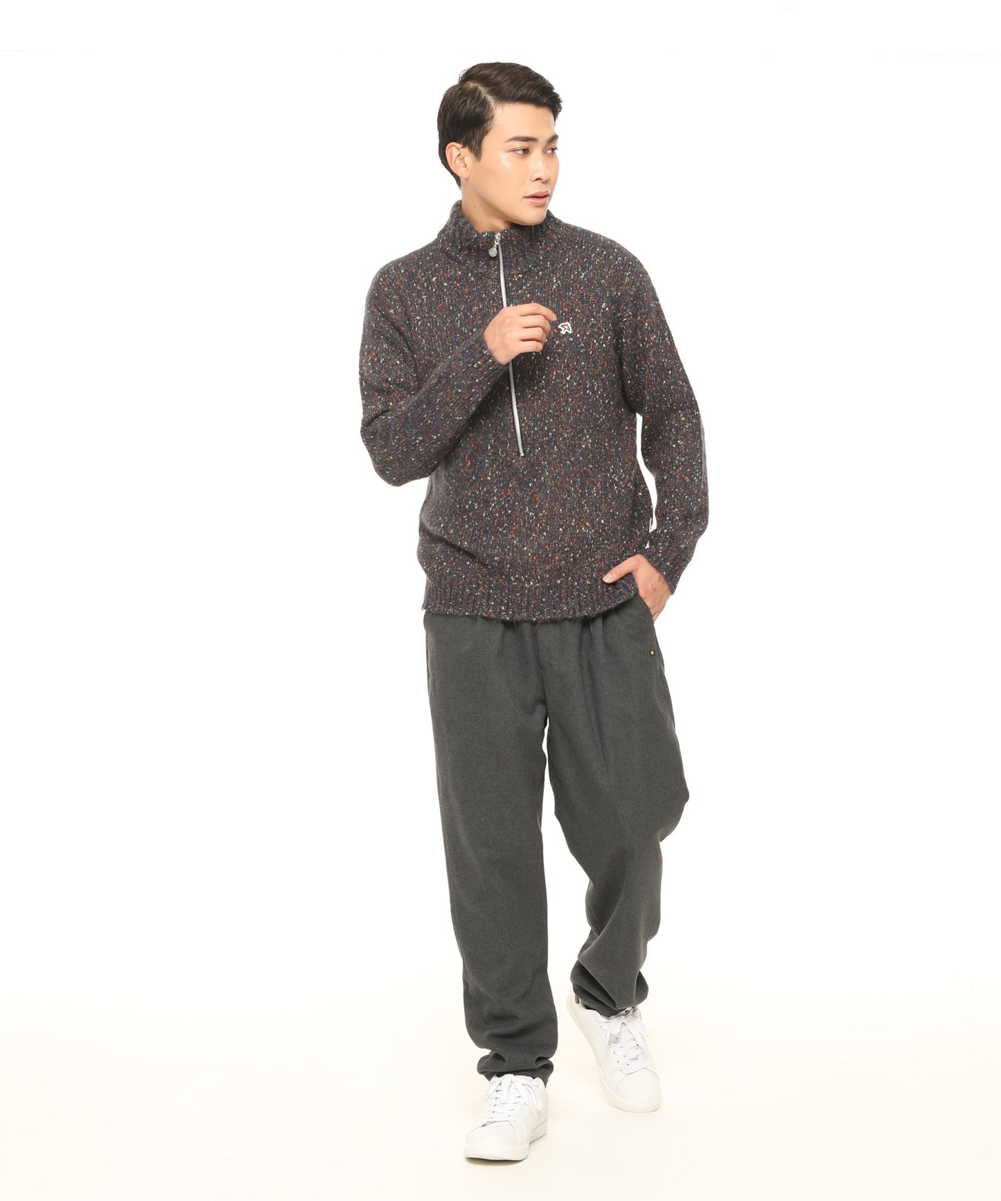 【残り2点】カラーメランジ ハーフジッププルオーバーニット