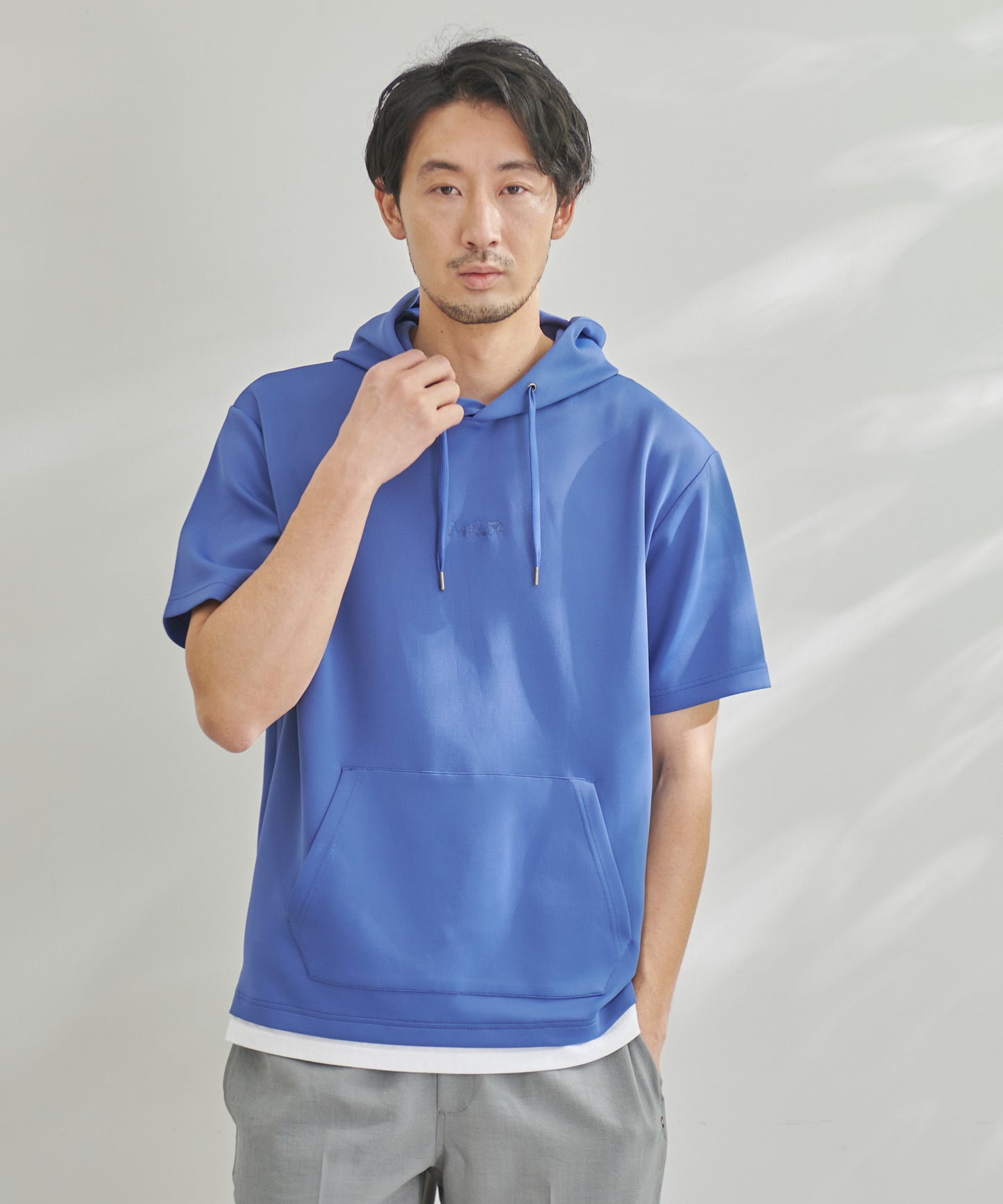 フェイクレイヤードスムース半袖パーカー