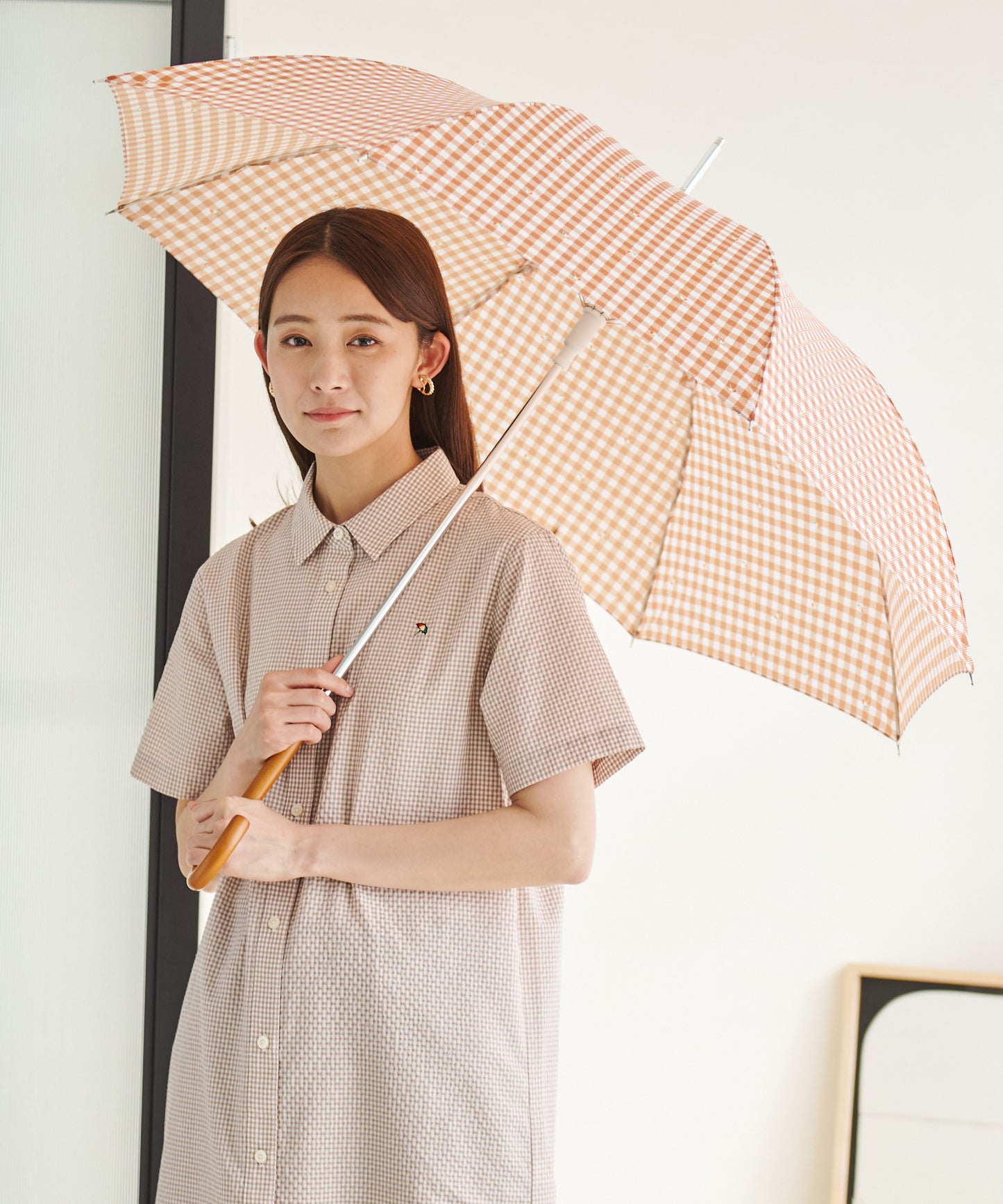 ギンガムチェック晴雨兼用シェア長傘 ※ラッピング対応不可