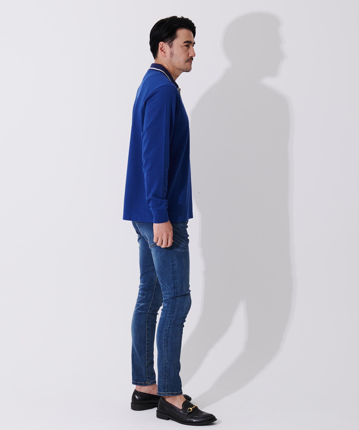 T/Cカノコ横ブロッキング長袖ポロシャツ