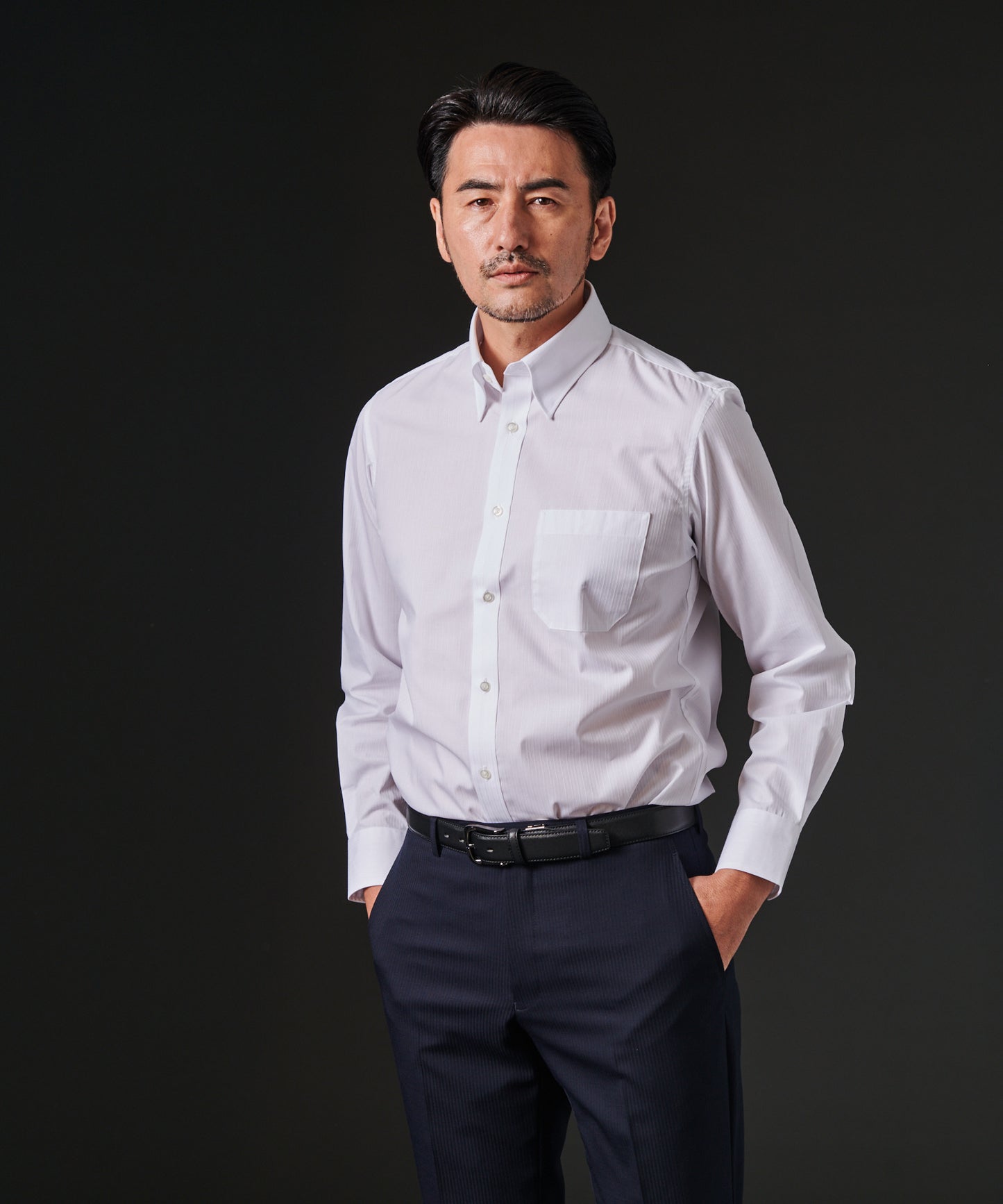 TC形態安定ドビーストライプスナップボタンシャツ