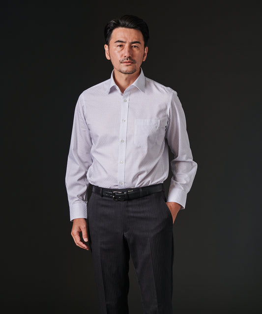 HIROKO KOSHINO  形態安定綿100%グラフチェックワイドカラーシャツ