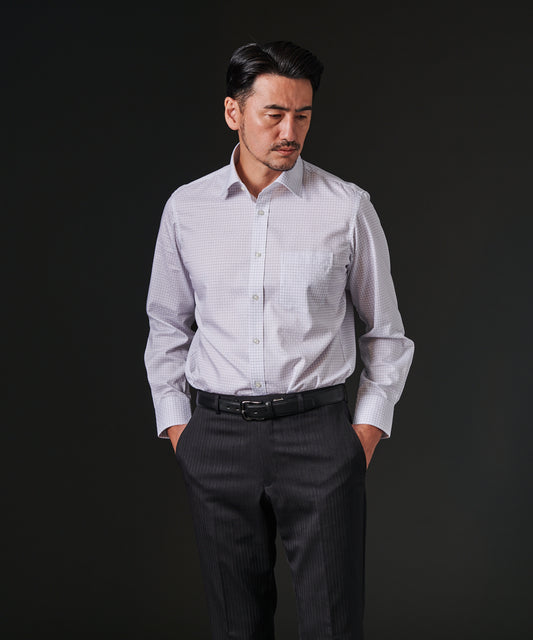 HIROKO KOSHINO 形態安定綿100%グラフチェックワイドカラーシャツ