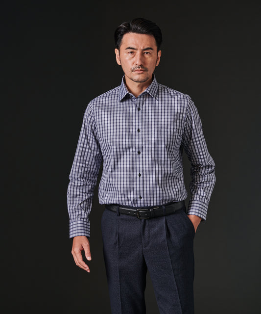 HIROKO KOSHINO モノトーンチェックワイドカラーシャツ