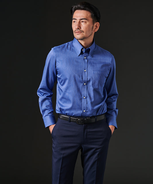 HIROKO KOSHINO 形態安定ピンストライプワイドカラーシャツ