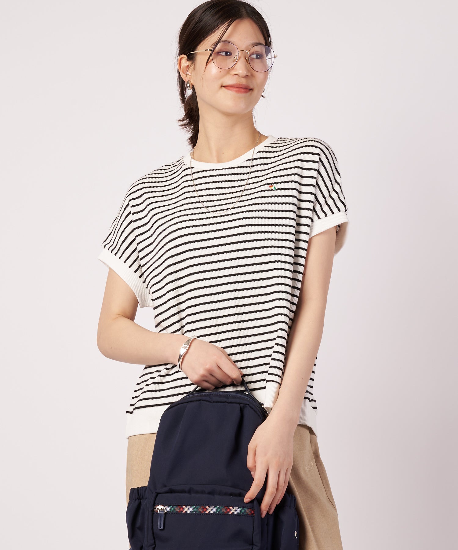 ワッフルボーダー フレンチ Tシャツ（Tシャツ/カットソー/レディース