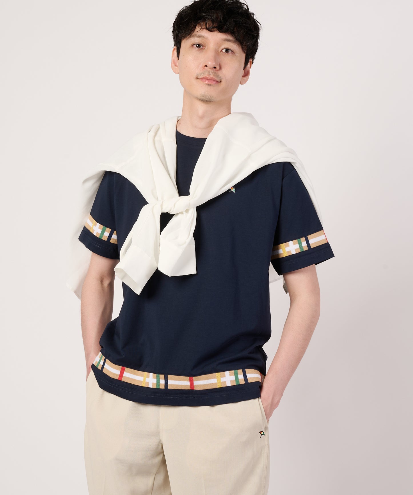 シェア　パーマーチェックリブ　ドッキングTシャツ