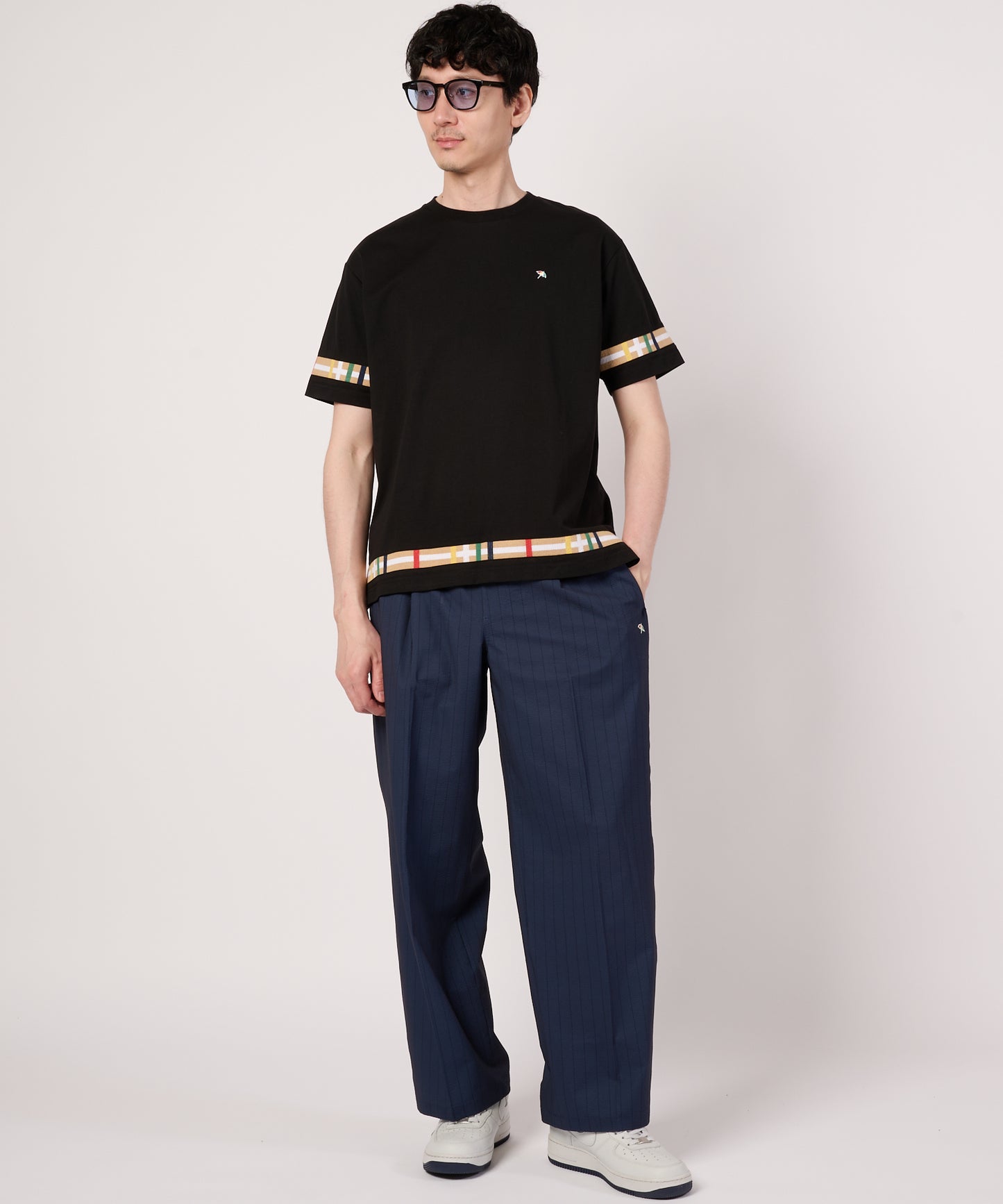 シェア　パーマーチェックリブ　ドッキングTシャツ