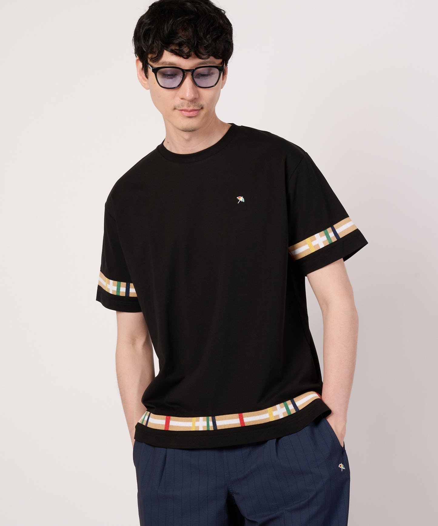 シェア　パーマーチェックリブ　ドッキングTシャツ