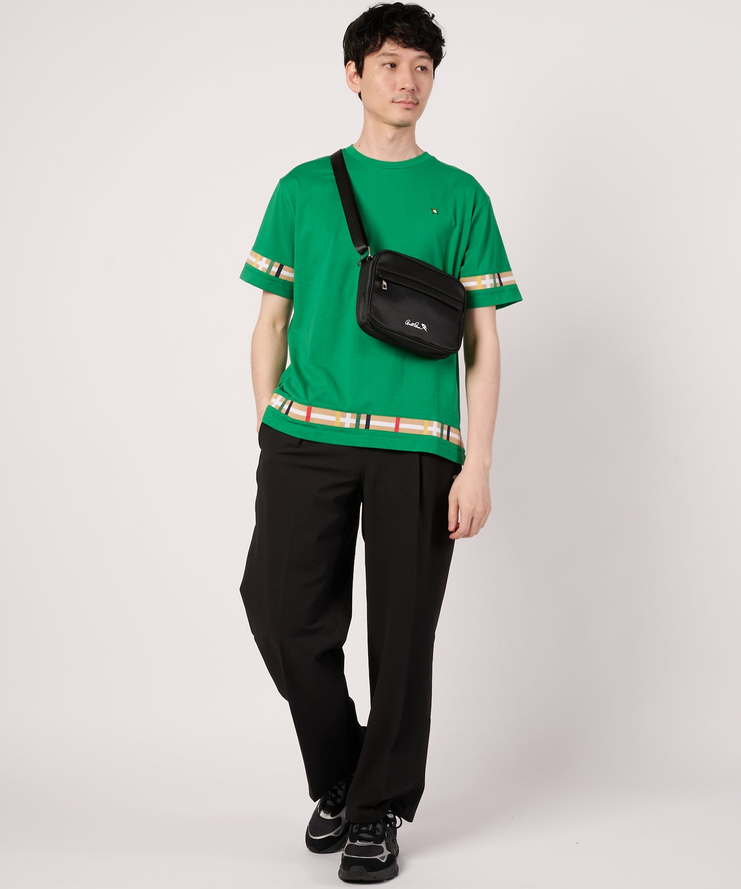 シェア　パーマーチェックリブ　ドッキングTシャツ