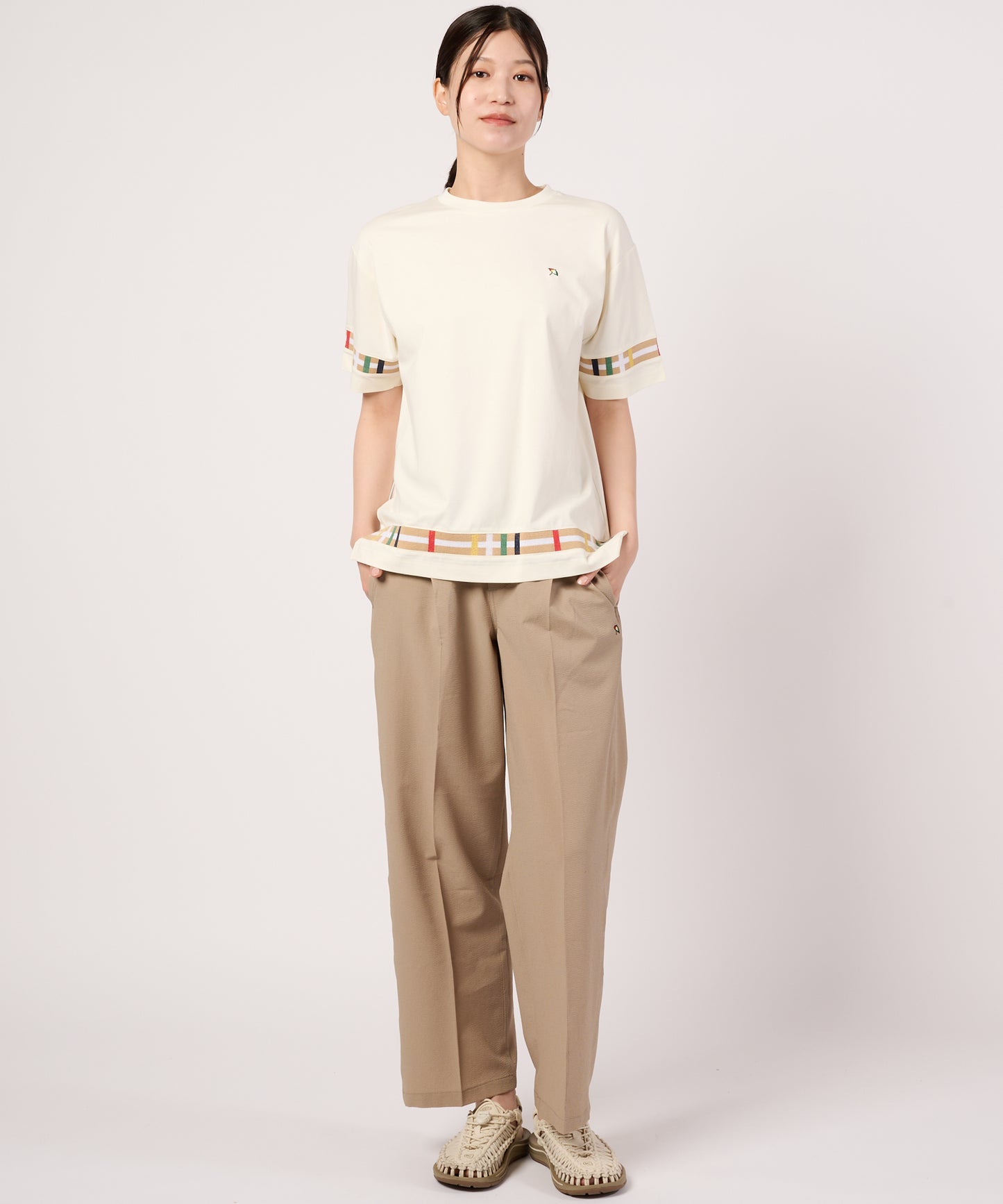 シェア　パーマーチェックリブ　ドッキングTシャツ