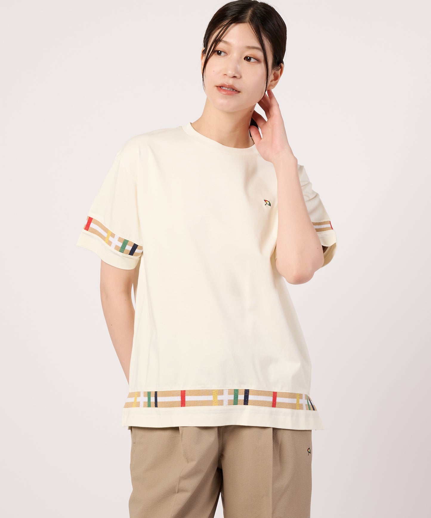 シェア　パーマーチェックリブ　ドッキングTシャツ