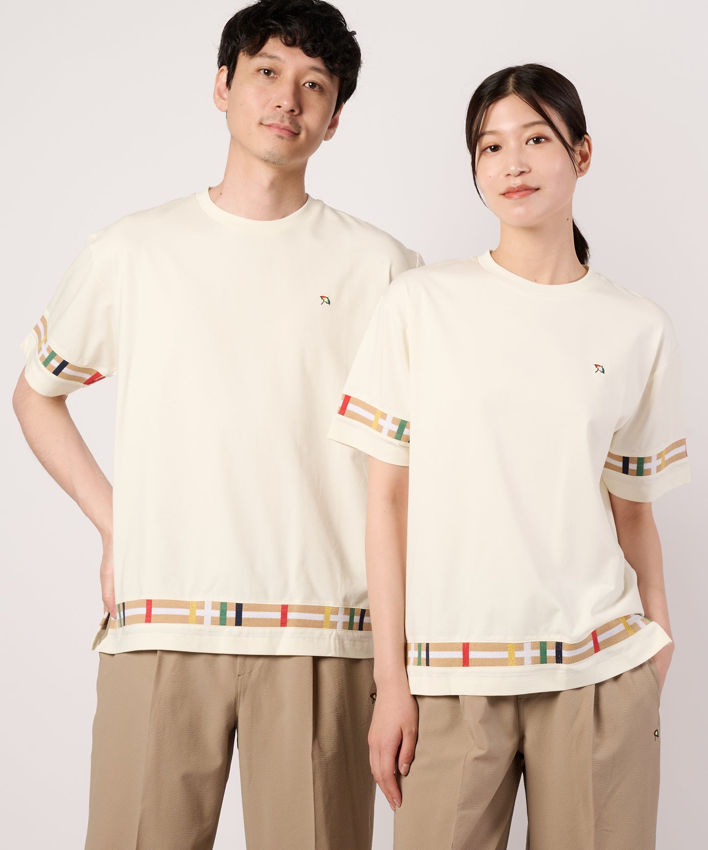シェア　パーマーチェックリブ　ドッキングTシャツ