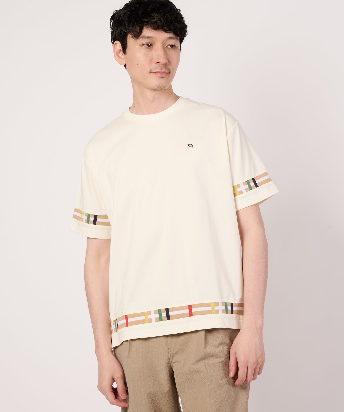 シェア　パーマーチェックリブ　ドッキングTシャツ