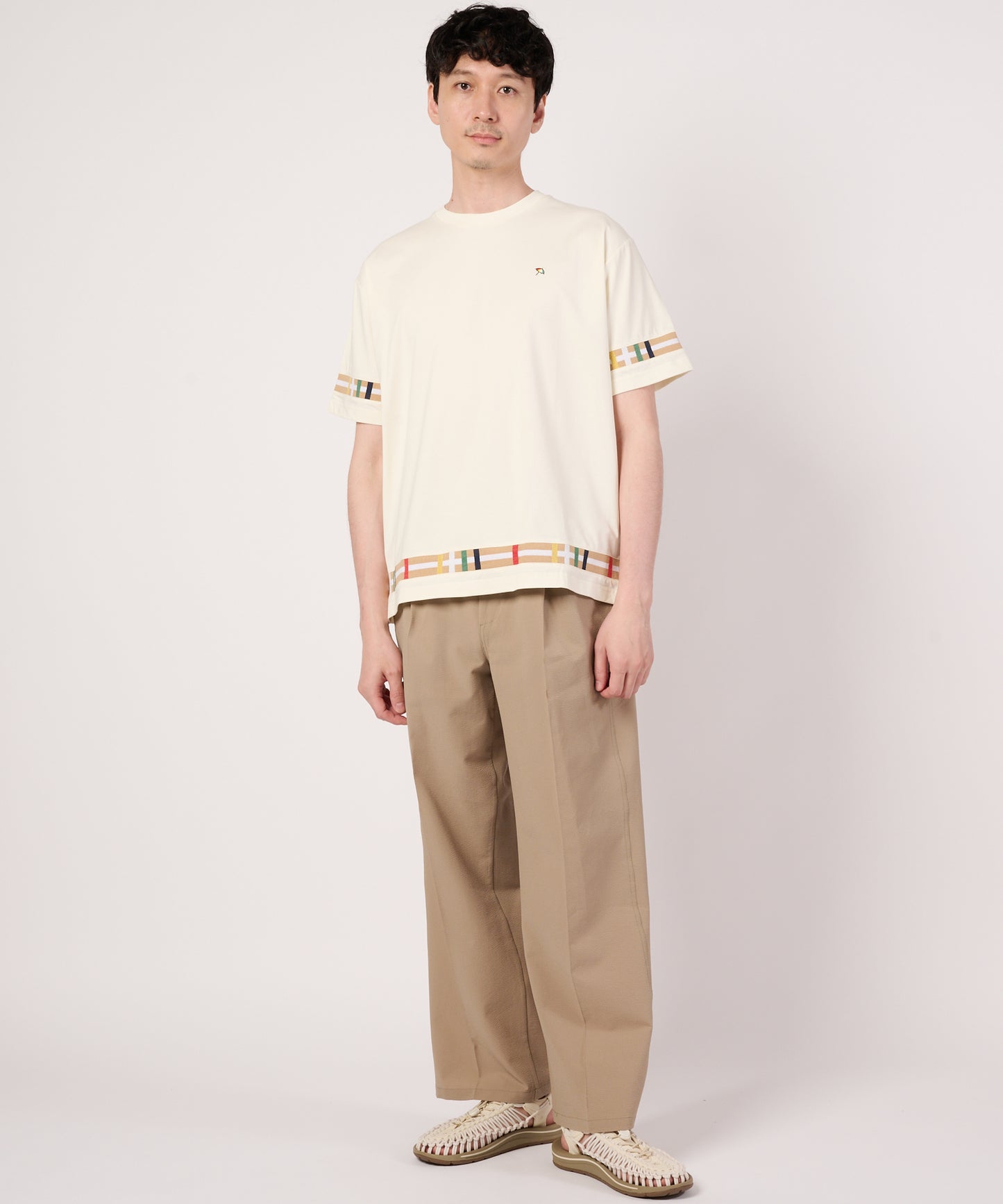 シェア　パーマーチェックリブ　ドッキングTシャツ