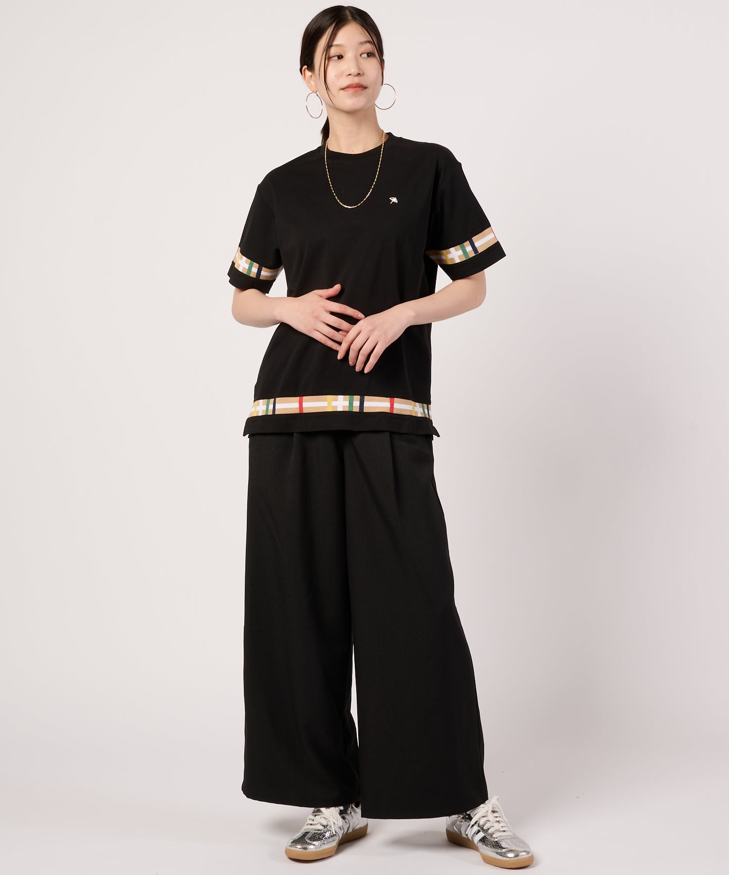シェア　パーマーチェックリブ　ドッキングTシャツ
