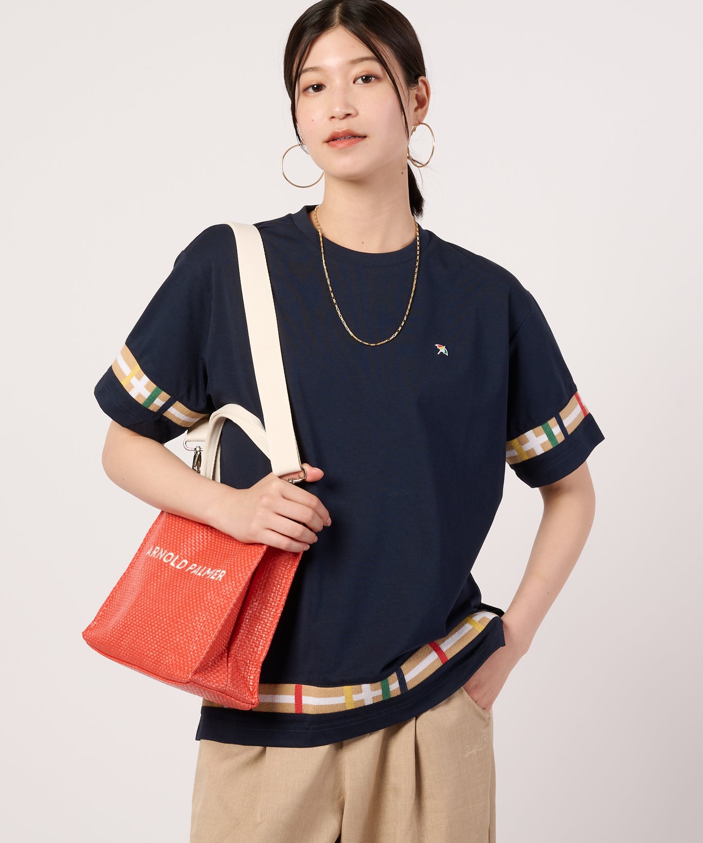 シェア　パーマーチェックリブ　ドッキングTシャツ