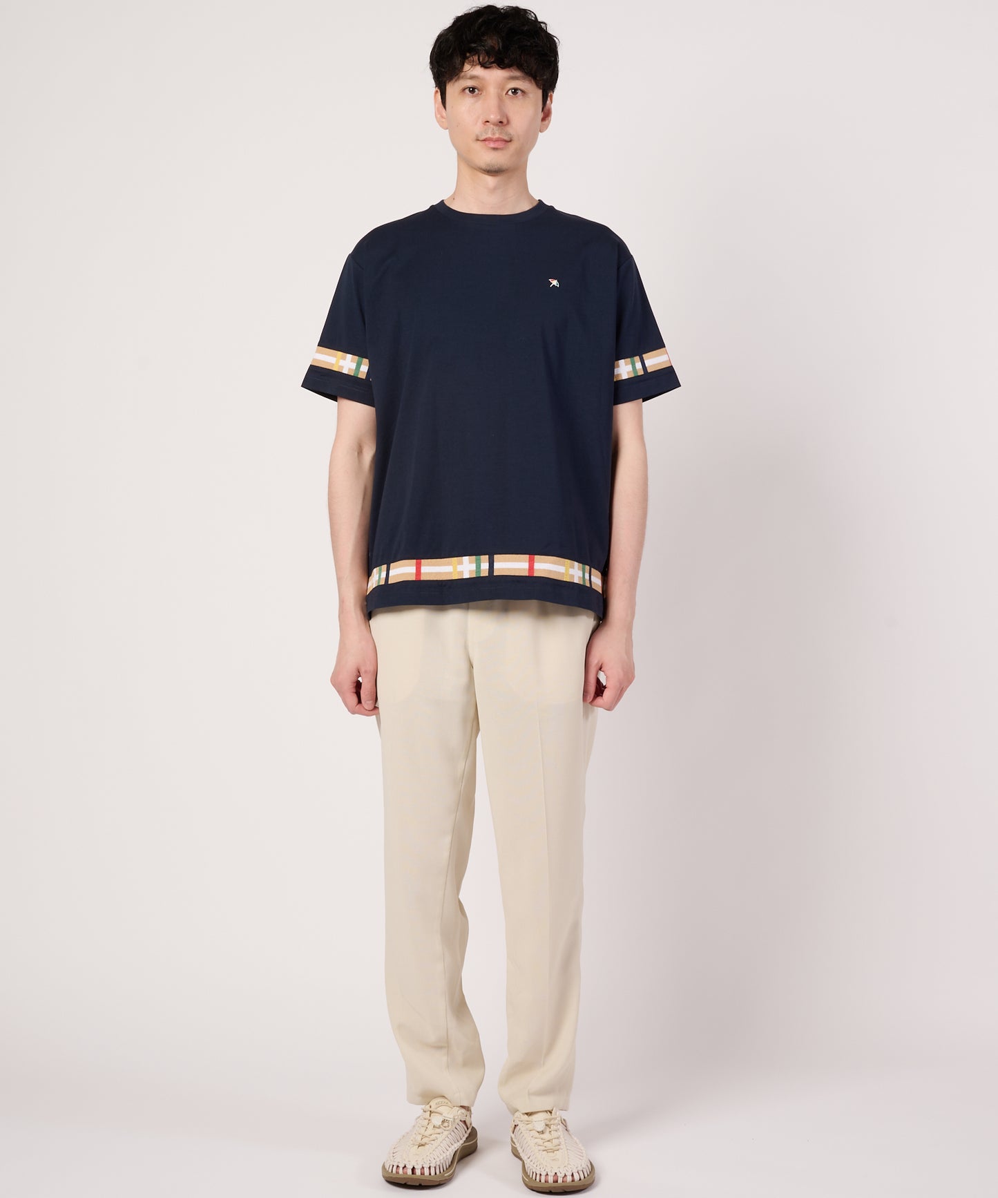シェア　パーマーチェックリブ　ドッキングTシャツ
