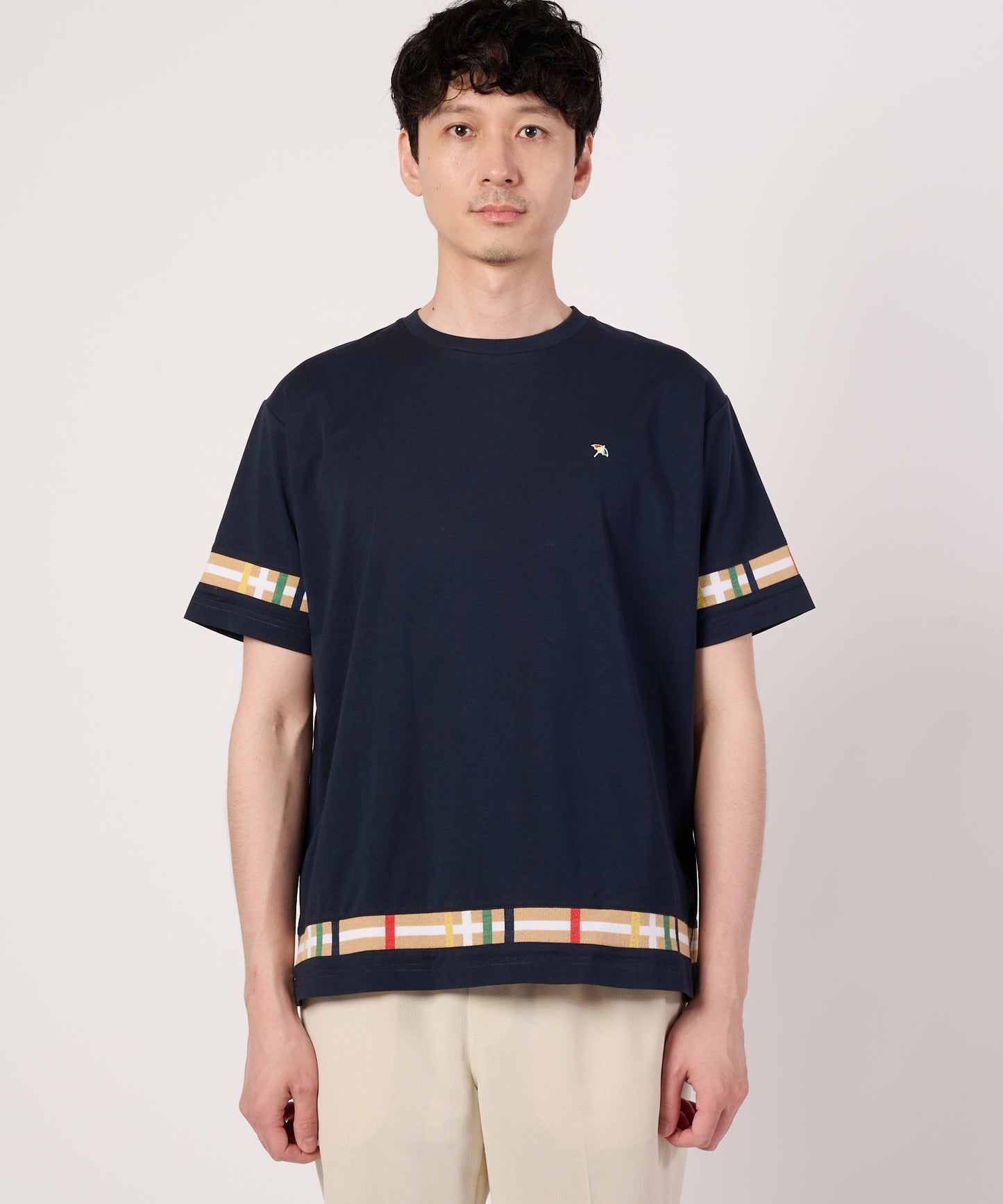 シェア　パーマーチェックリブ　ドッキングTシャツ