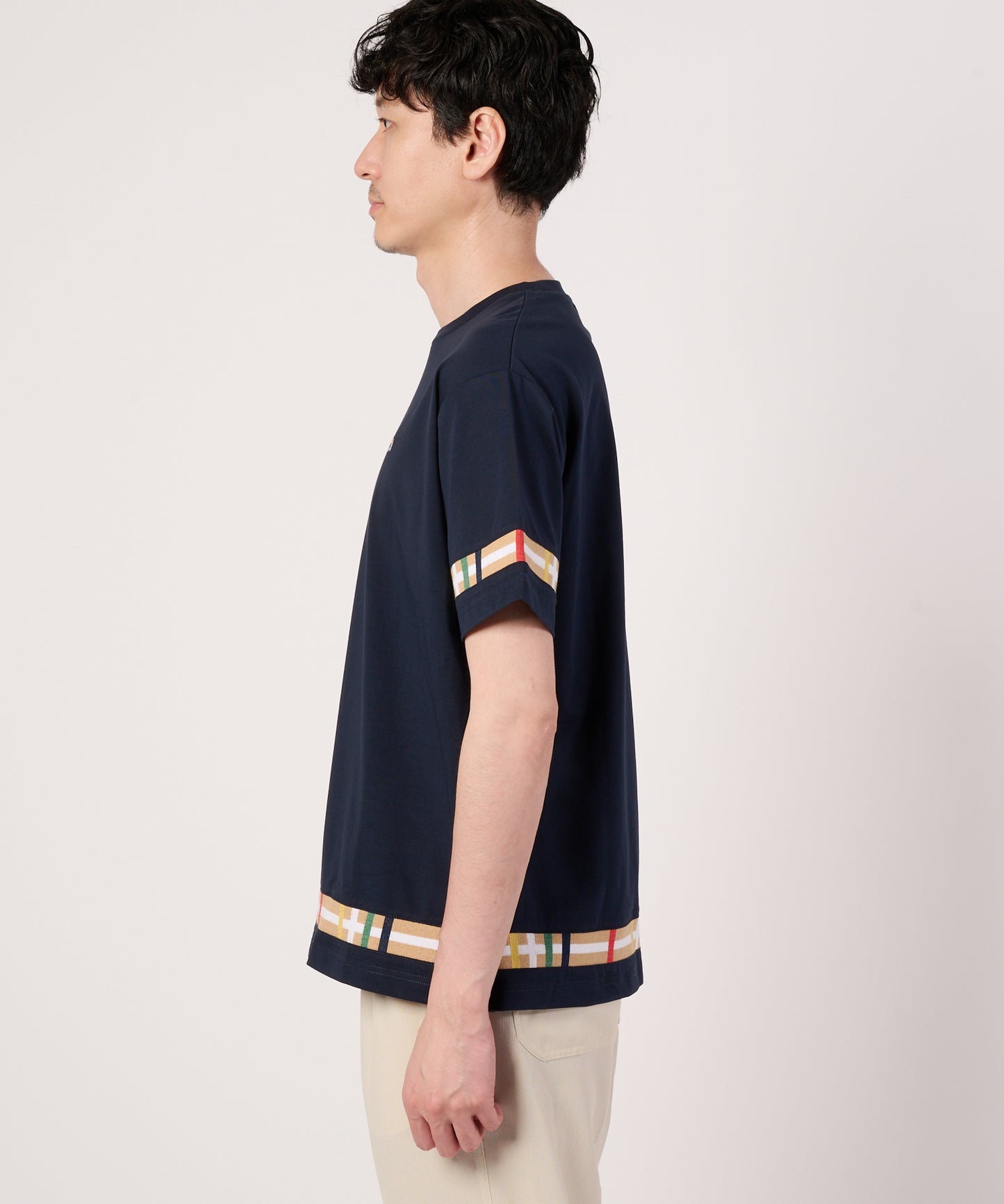 シェア　パーマーチェックリブ　ドッキングTシャツ