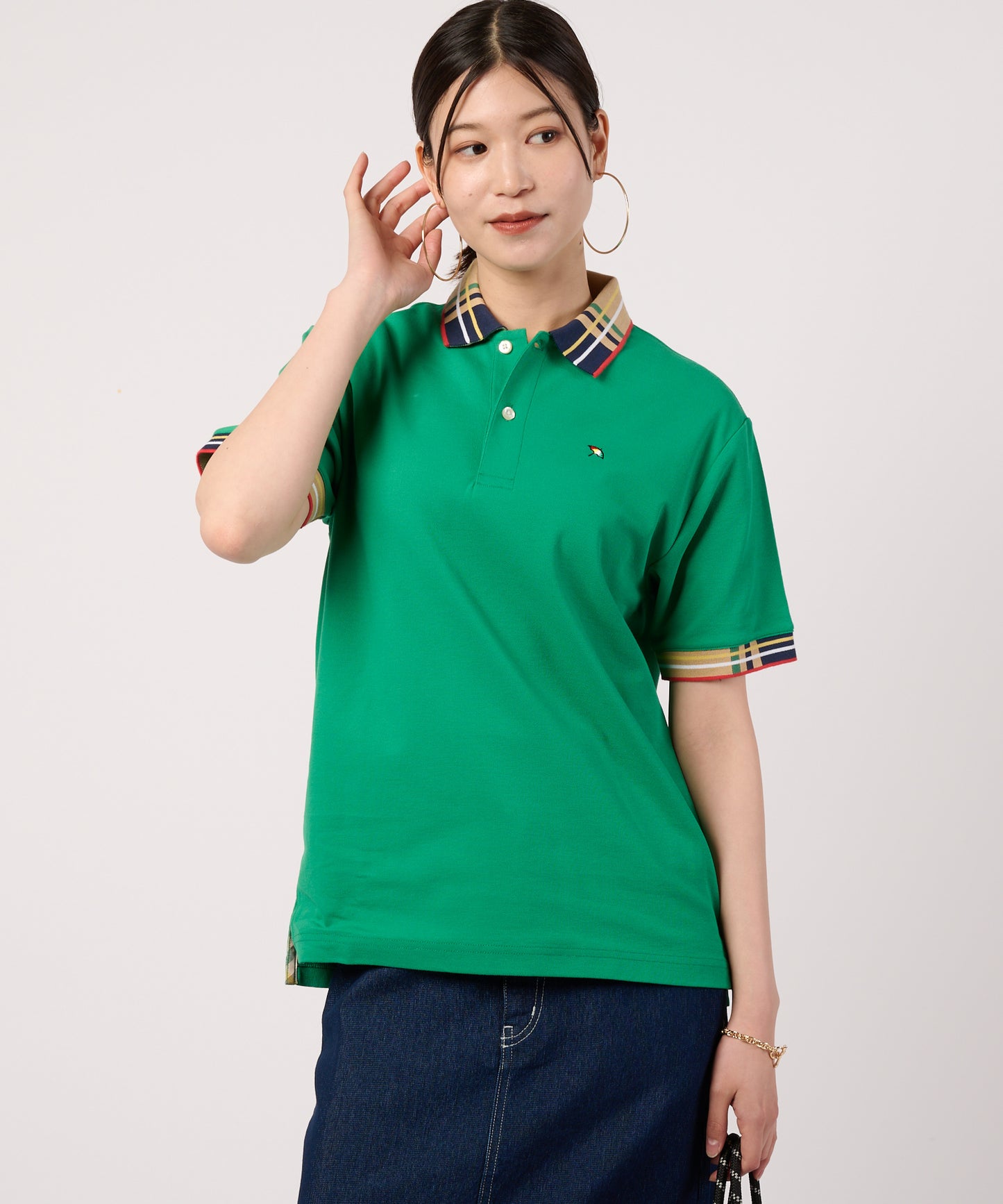 シェア　パーマーチェックリブ　ドッキングポロシャツ
