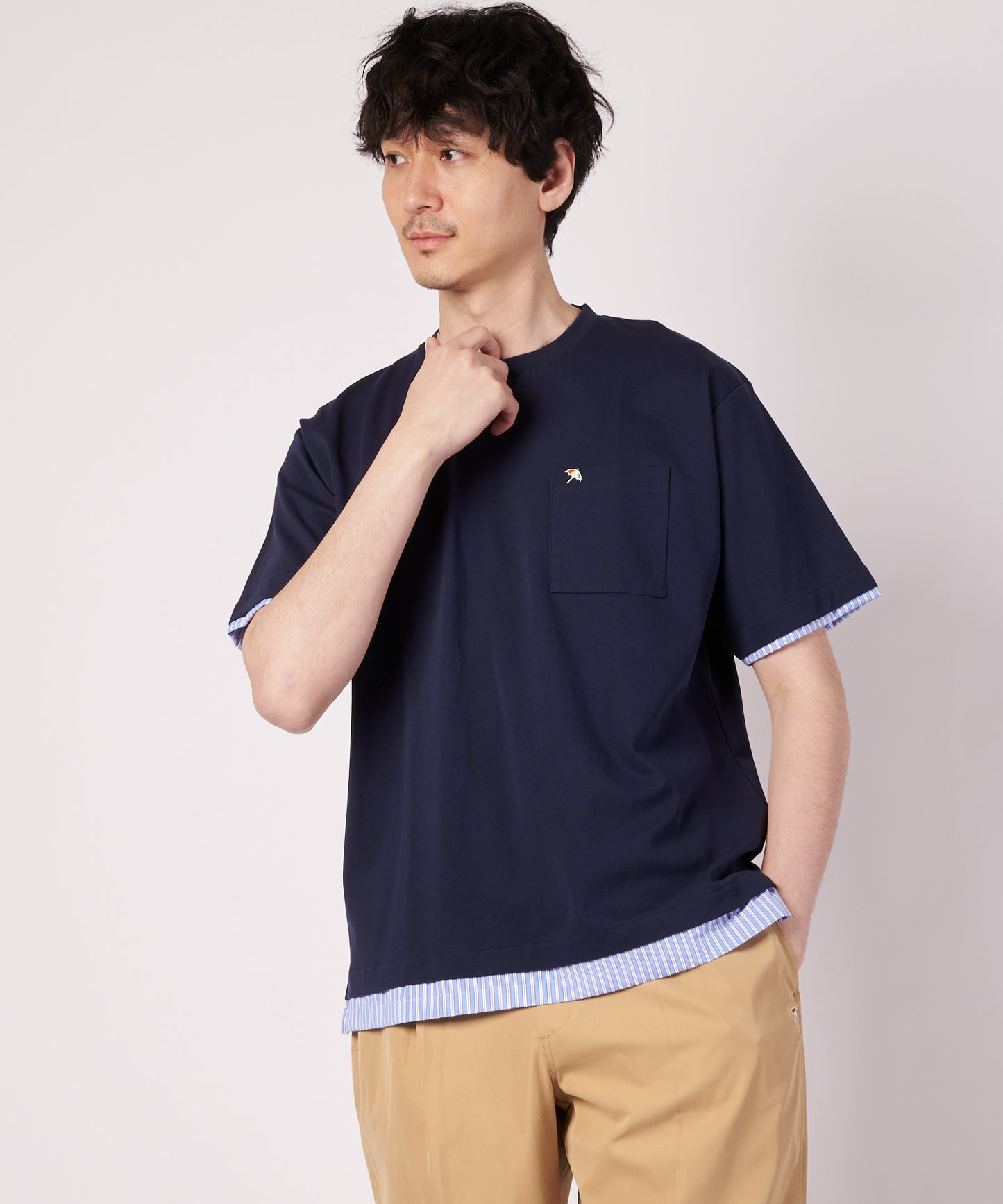 ミラノリブ 布帛レイヤード Tシャツ