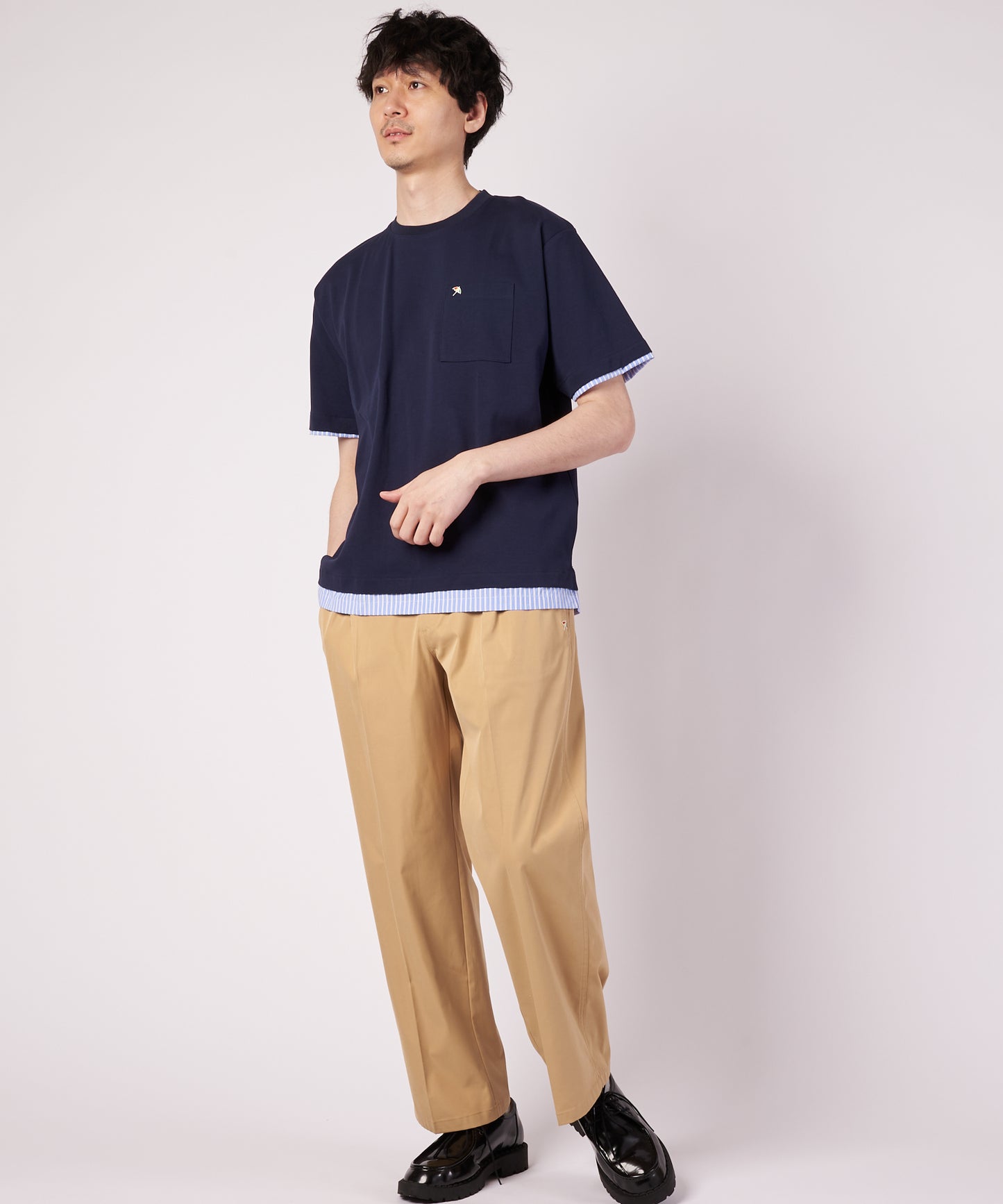 ミラノリブ 布帛レイヤード Tシャツ