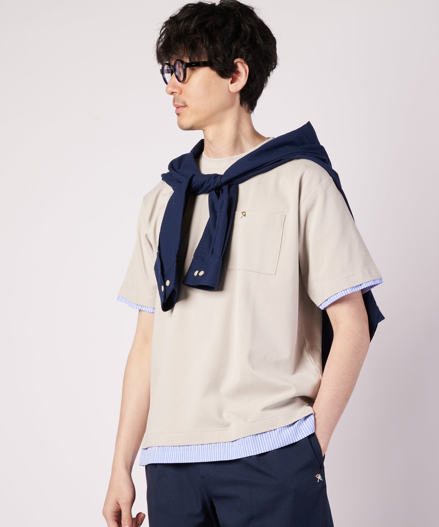 ミラノリブ 布帛レイヤード Tシャツ