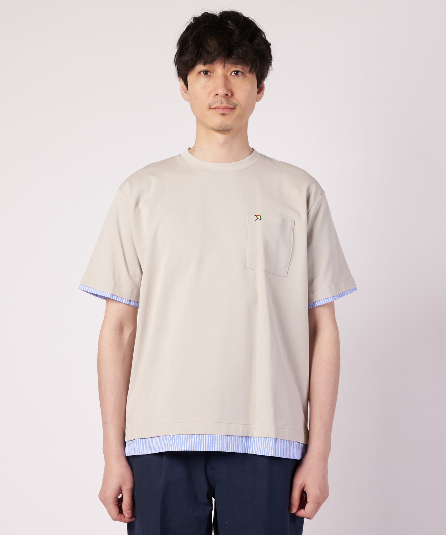 ミラノリブ 布帛レイヤード Tシャツ