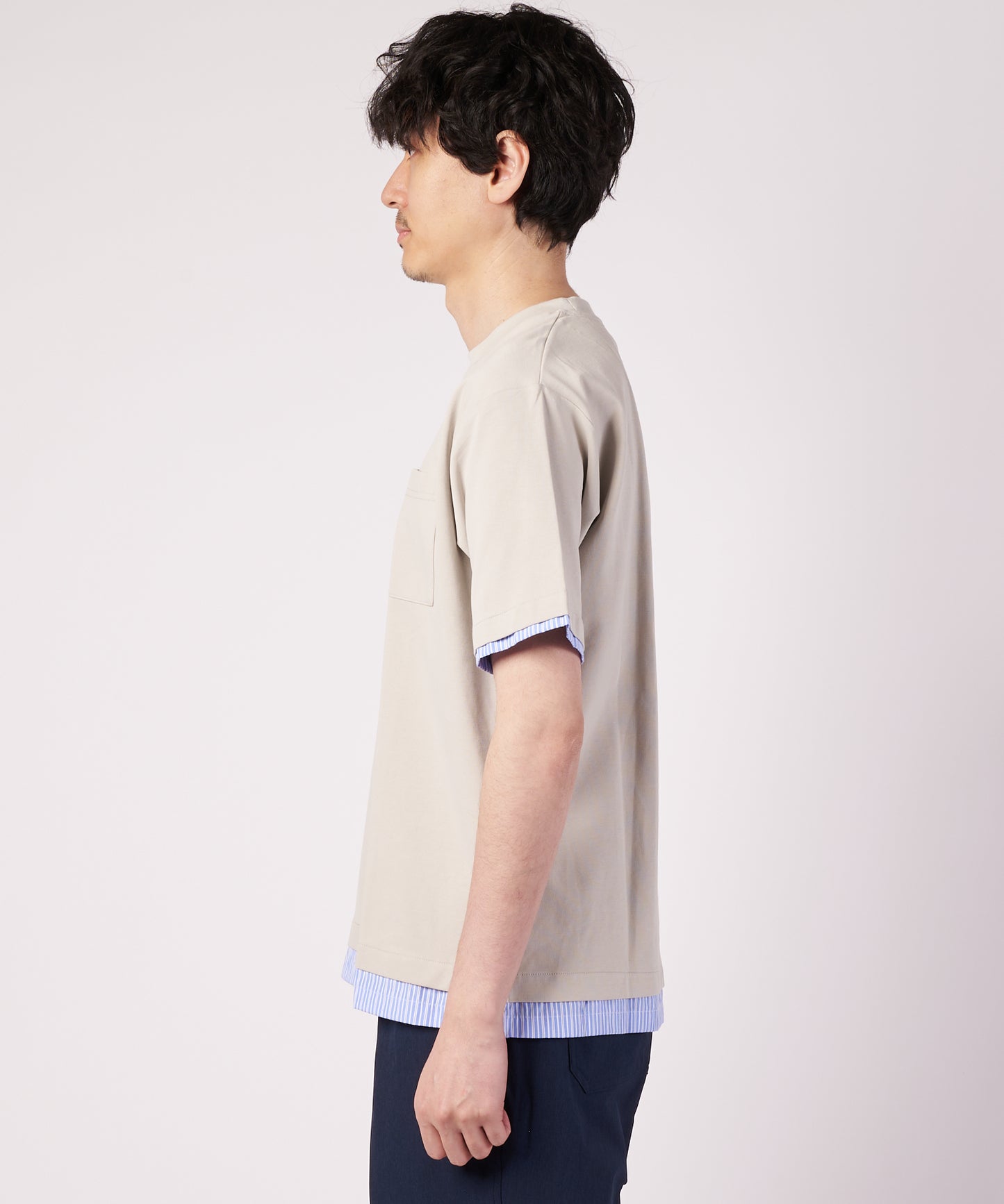 ミラノリブ 布帛レイヤード Tシャツ