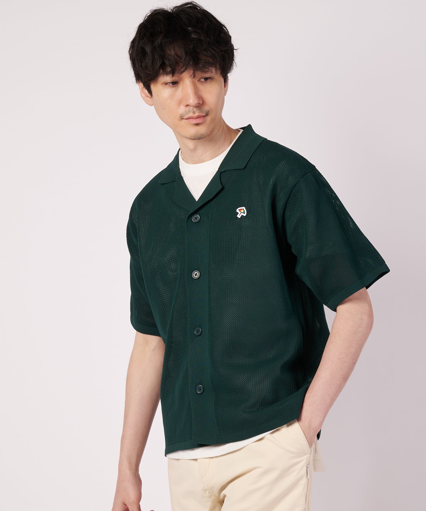メッシュニット シャツカーディガン + Tシャツ セット